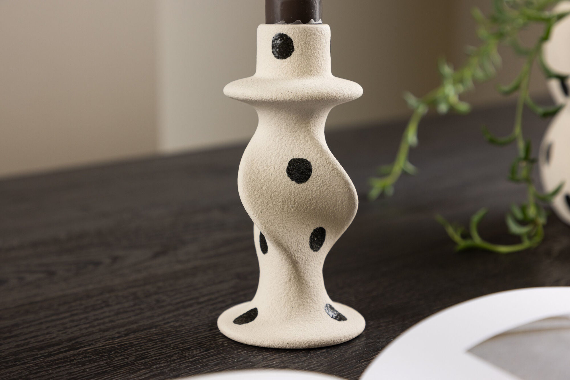 Venture Home Glory Candlestick - White/Black Dots - D2*W6*H12cm