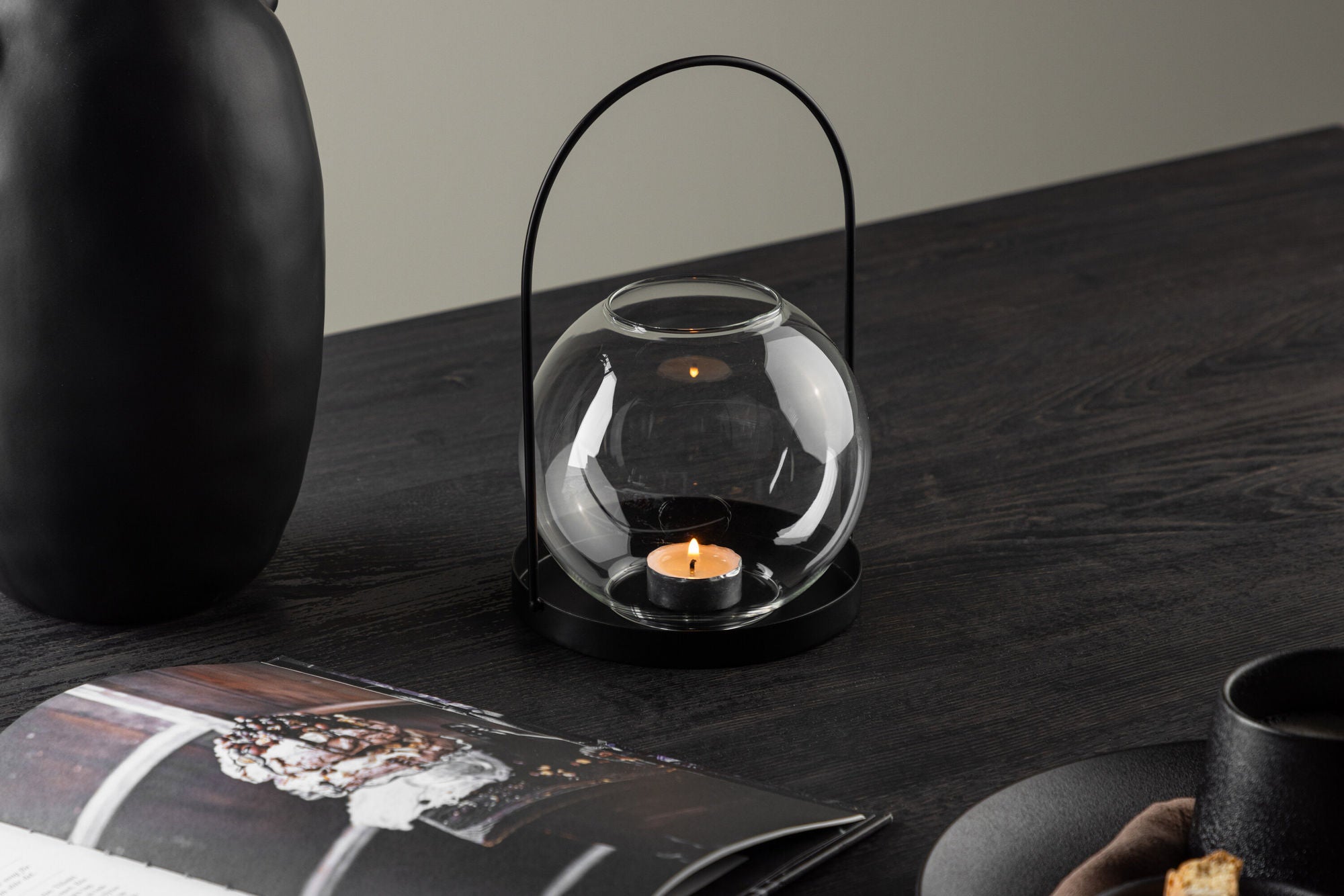 Venture Home Flora Lantern -  Black/Clear Glass -  H22*14cm