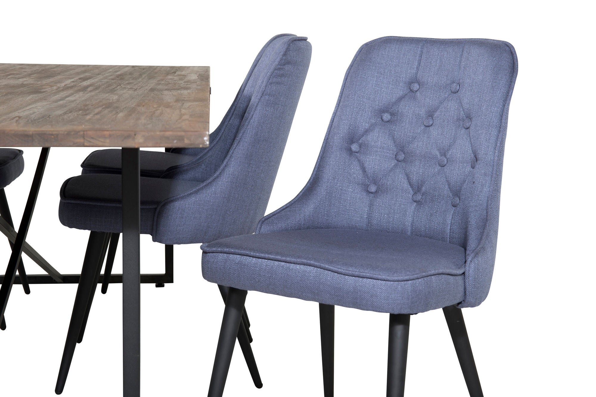 Venture Home Padang spisebord - 250*100*H76 - Dark Teak / Black+Velvet Deluxe Spisebordsstol - Black Legs - Blue Fabric_6