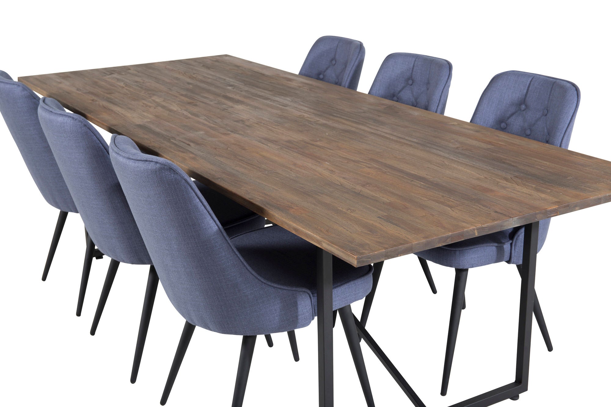 Venture Home Padang spisebord - 250*100*H76 - Dark Teak / Black+Velvet Deluxe Spisebordsstol - Black Legs - Blue Fabric_6