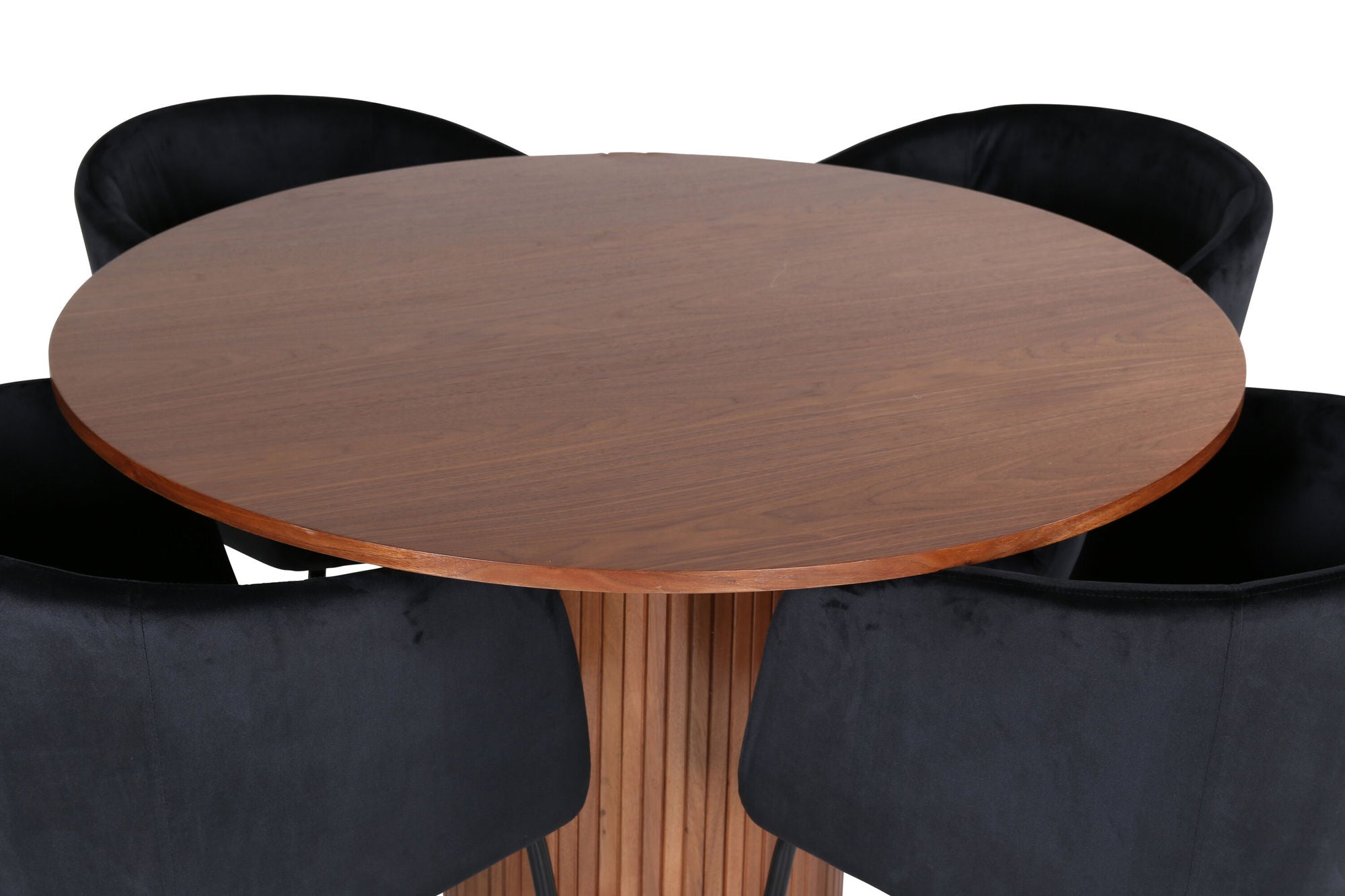 Venture Home Bianca rund spisebord - Walnut / Black Veneer+Berit stol - Black / Black Velvet_4
