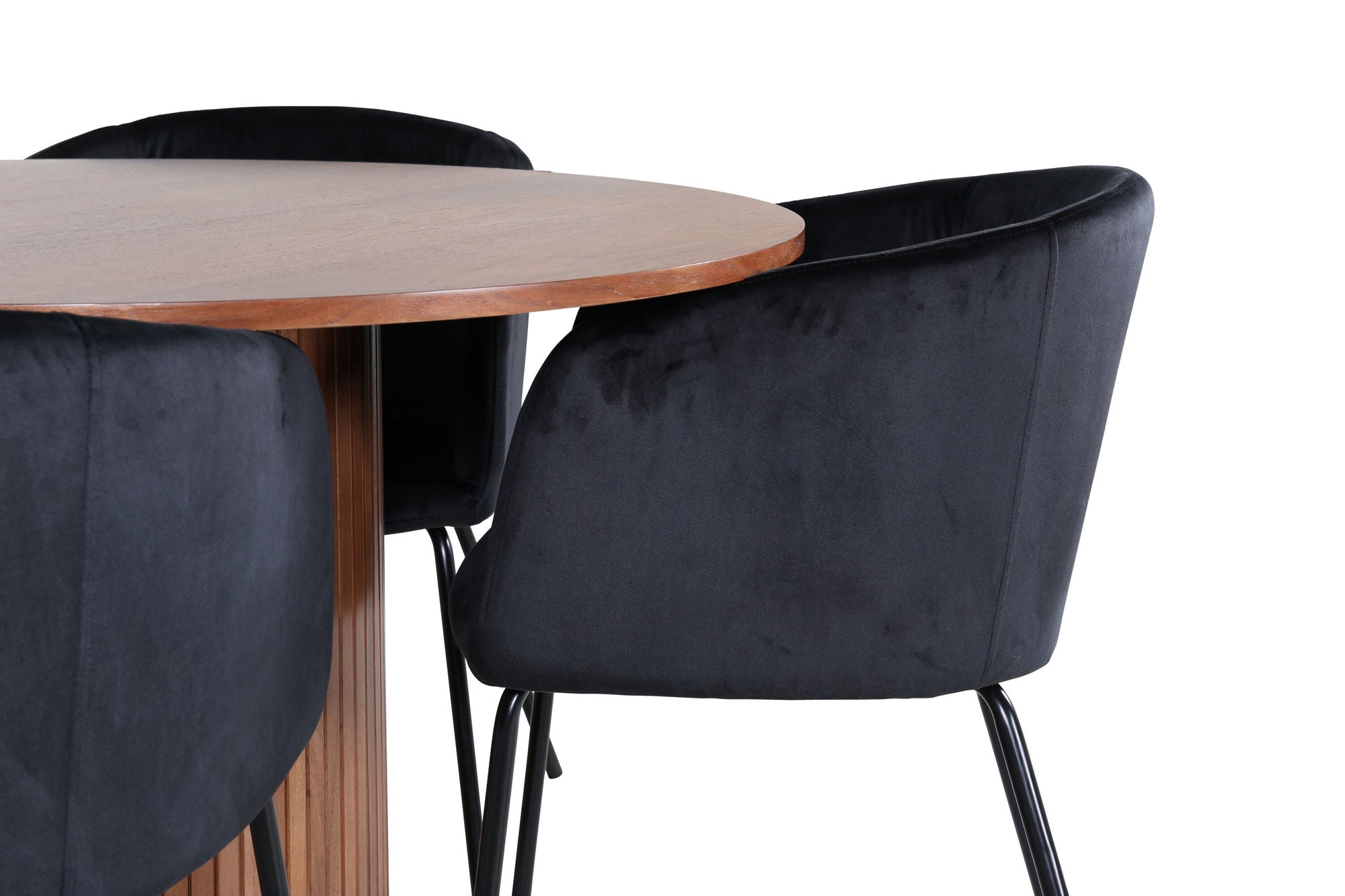 Venture Home Bianca rund spisebord - Walnut / Black Veneer+Berit stol - Black / Black Velvet_4