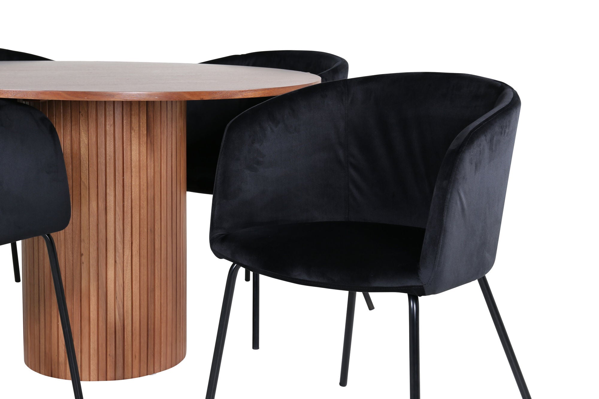 Venture Home Bianca rund spisebord - Walnut / Black Veneer+Berit stol - Black / Black Velvet_4