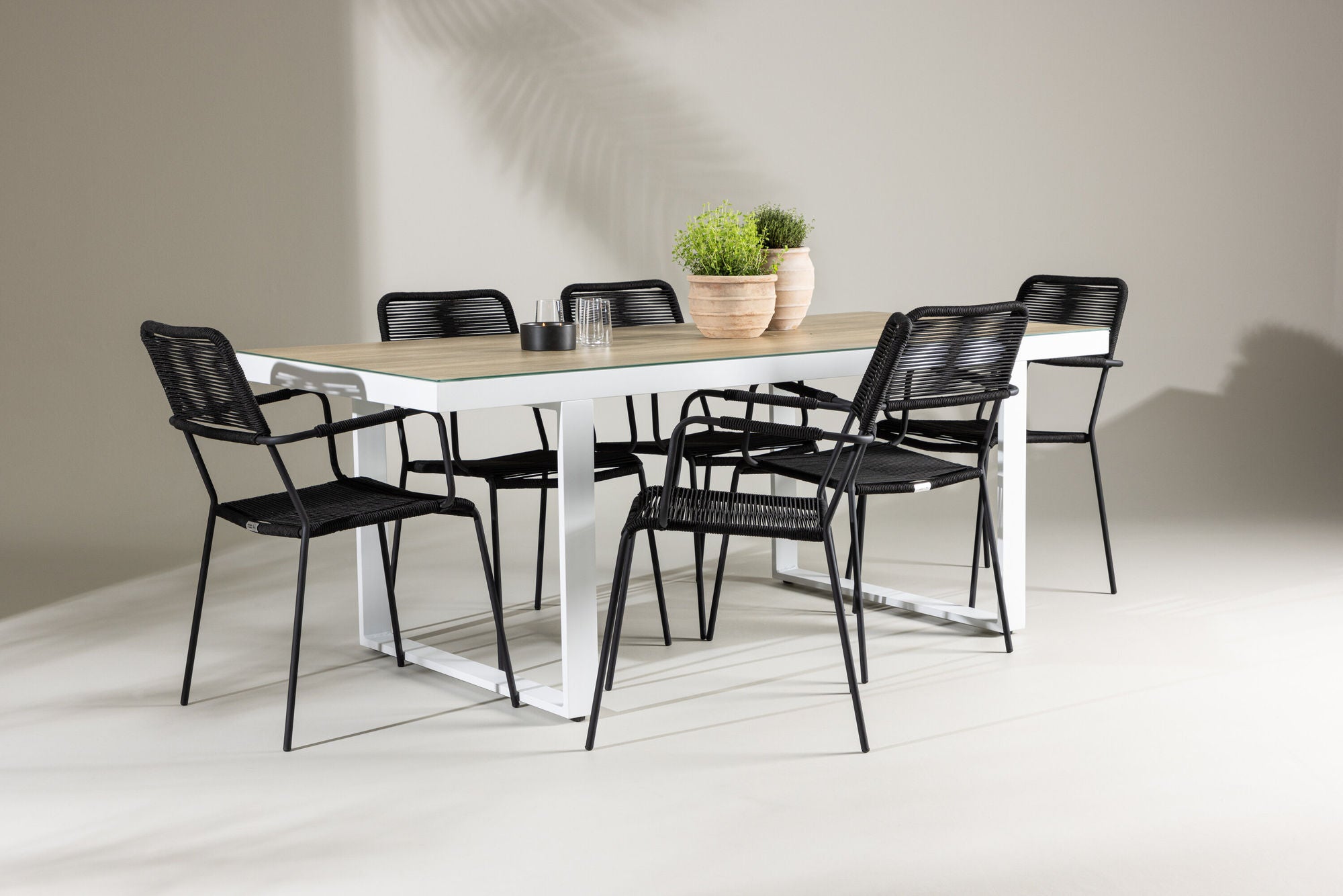 Venture Home Merlo spisebord - White/Whitewash +Lindos Armchair - Black Alu / Black Rope _6