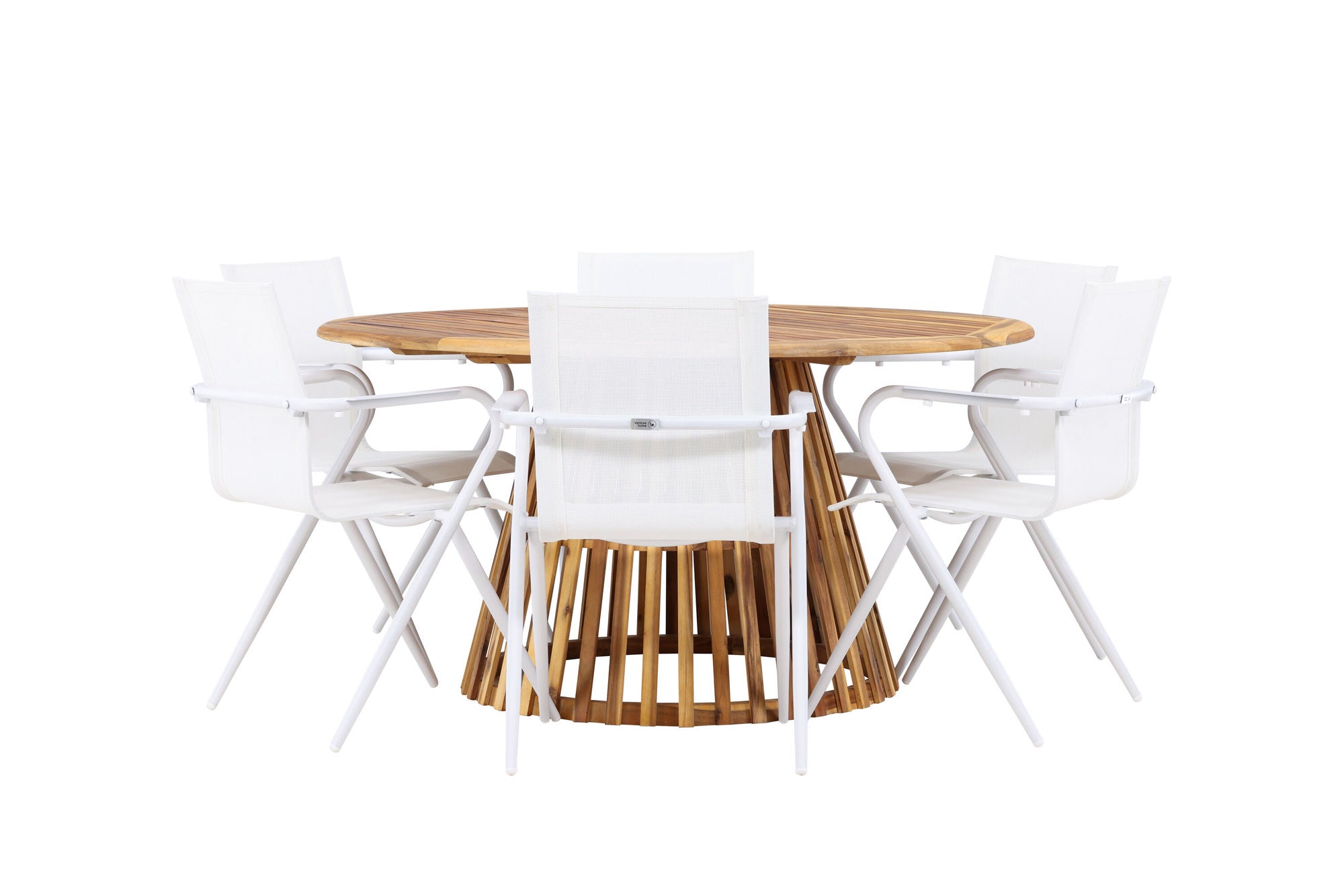 Venture Home Tucumán spisebord - Acacia ø120 +Alina Spisebordsstol - white Alu / White Textilene _6