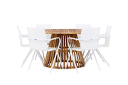 Venture Home Tucumán spisebord - Acacia ø120 +Alina Spisebordsstol - white Alu / White Textilene _6