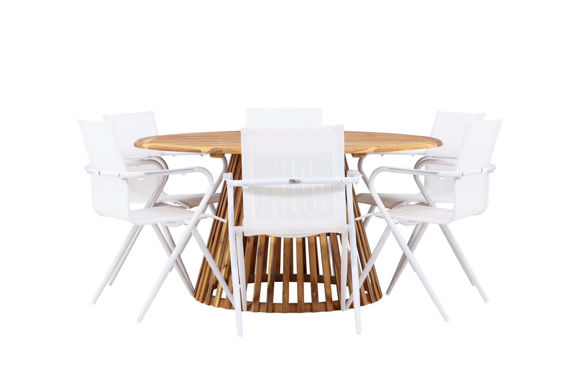 Venture Home Tucumán spisebord - Acacia ø120 +Alina Spisebordsstol - white Alu / White Textilene _6