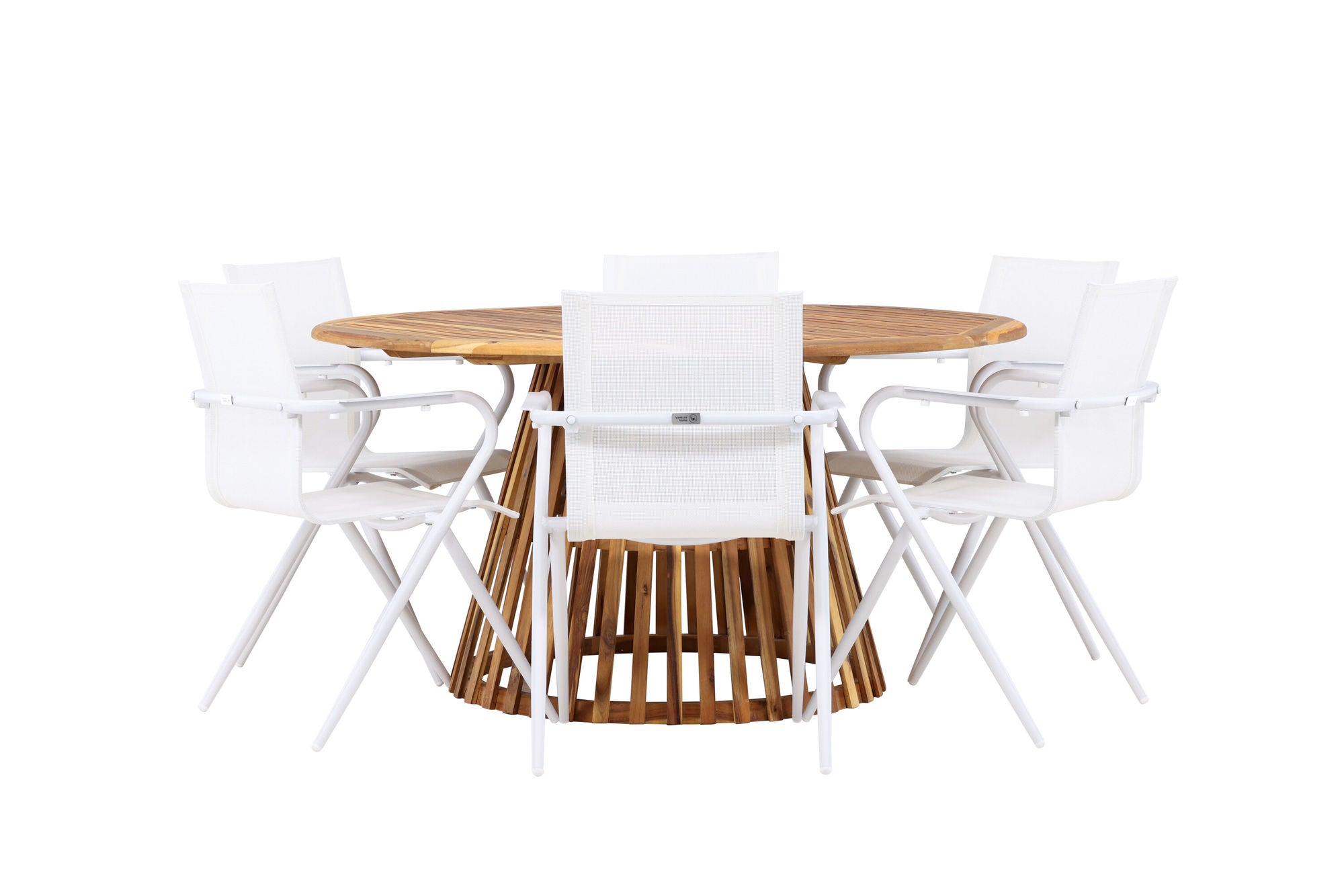 Venture Home Tucumán spisebord - Acacia ø120 +Alina Spisebordsstol - white Alu / White Textilene _6