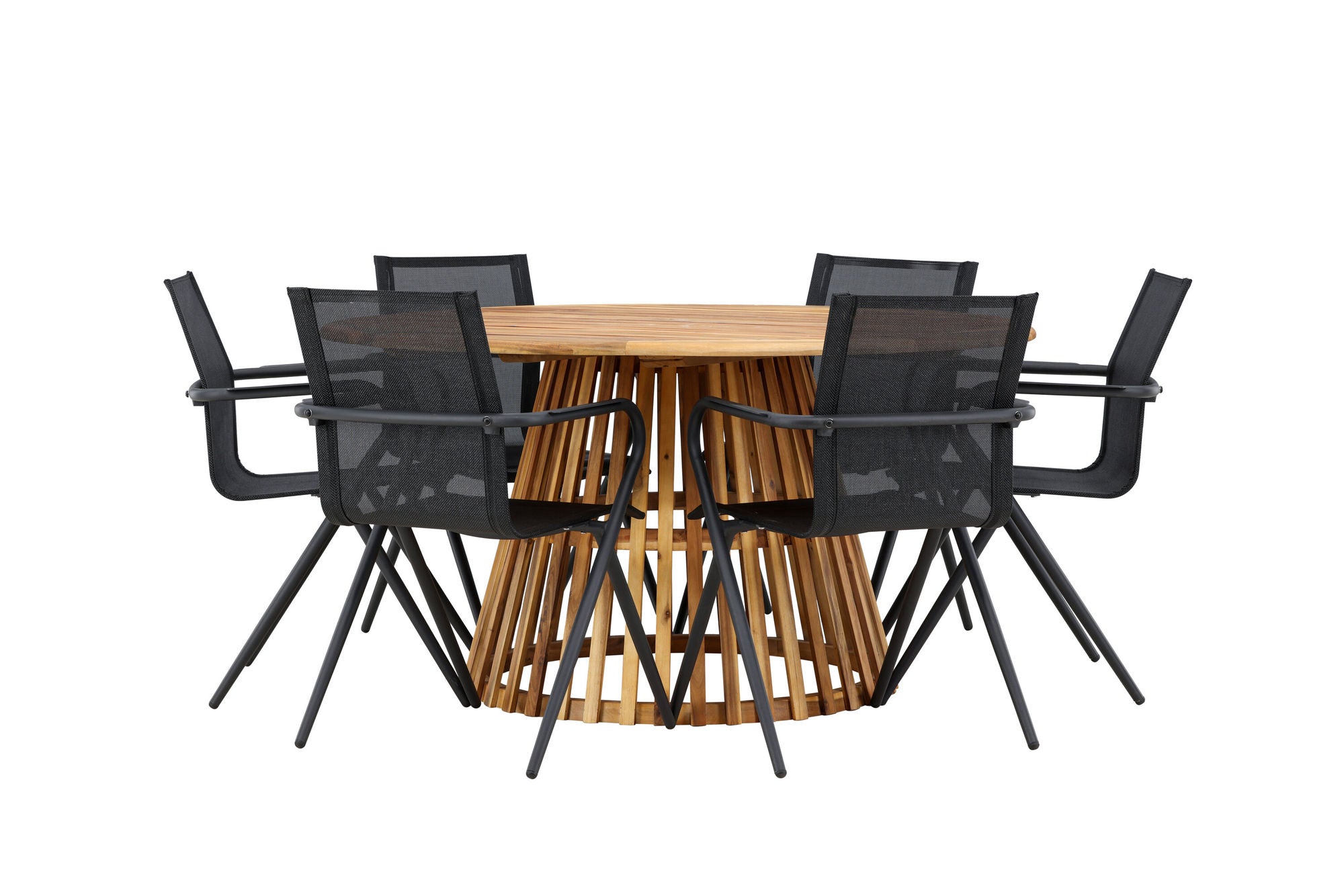 Venture Home Tucumán spisebord - Acacia ø120 +Alina Spisebordsstol - Black Alu / Black Textilene _6
