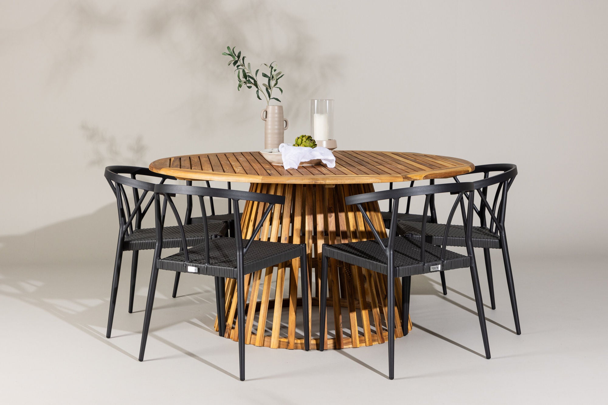 Venture Home Tucumán spisebord - Acacia ø120 +Stina - Spisebordsstol- Black - Alu/wicker - NEED Higher Seat hegiht! _6