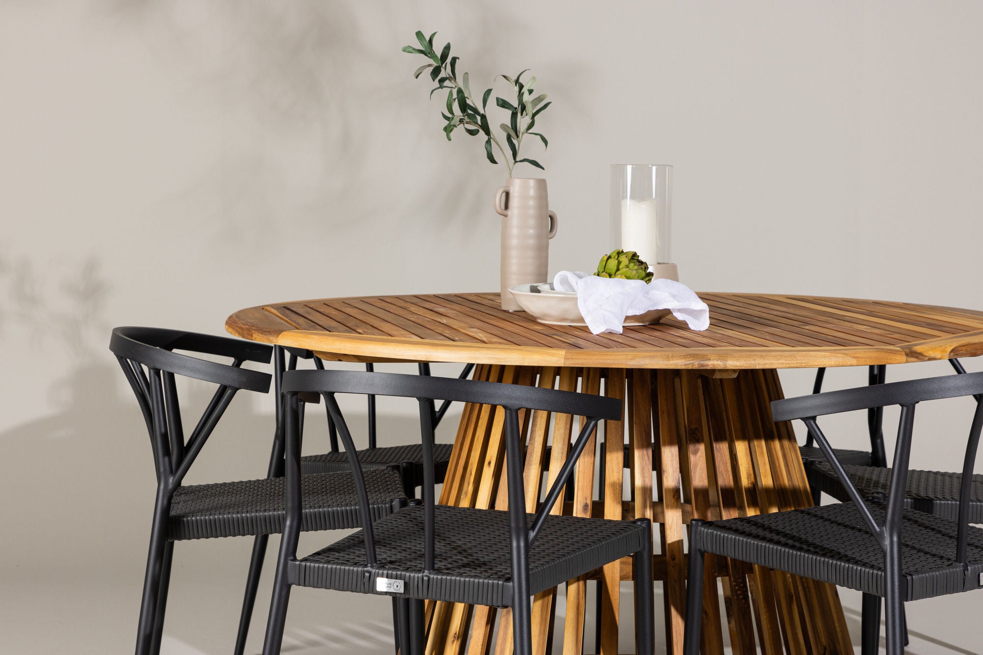 Venture Home Tucumán spisebord - Acacia ø120 +Stina - Spisebordsstol- Black - Alu/wicker - NEED Higher Seat hegiht! _6
