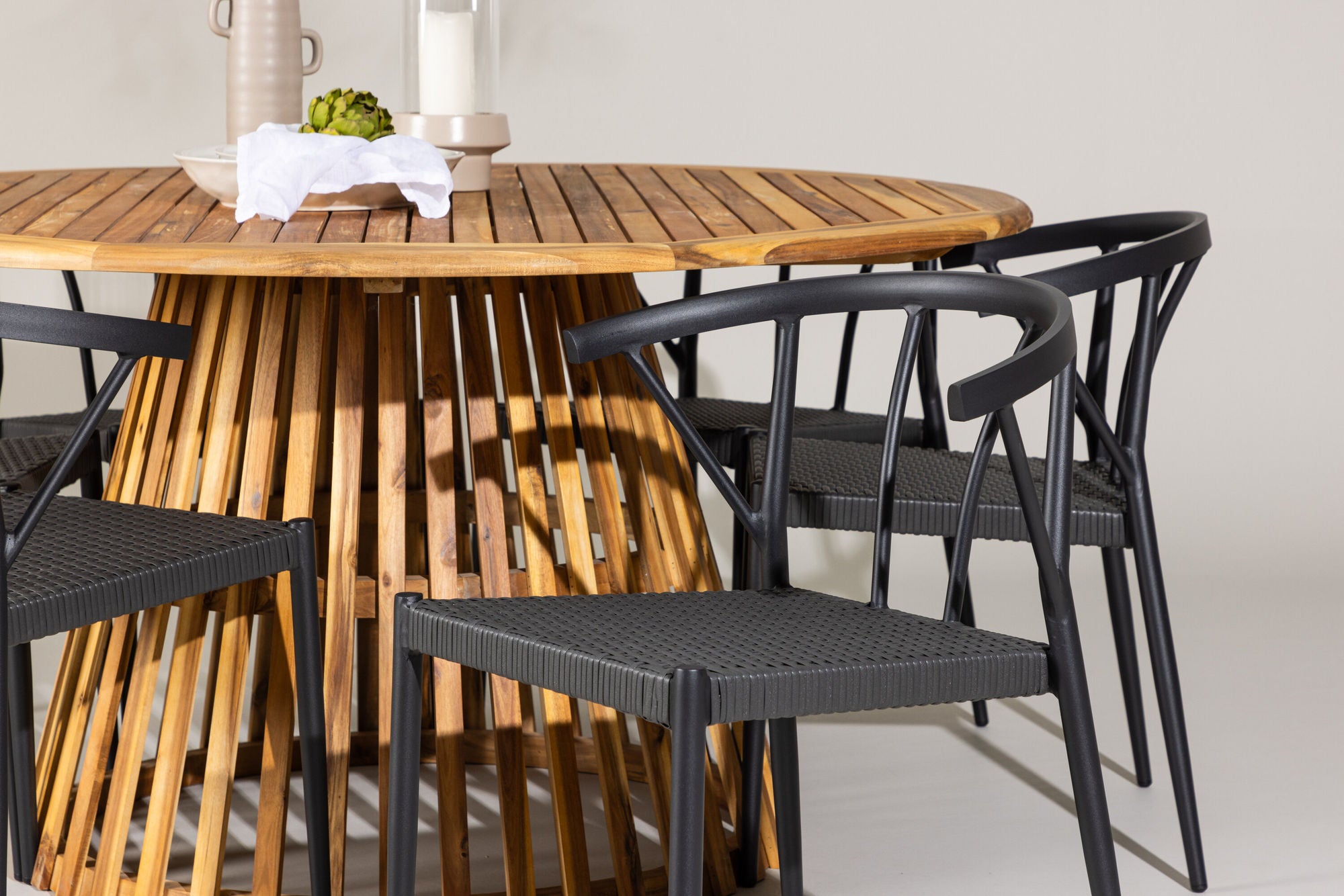 Venture Home Tucumán spisebord - Acacia ø120 +Stina - Spisebordsstol- Black - Alu/wicker - NEED Higher Seat hegiht! _6