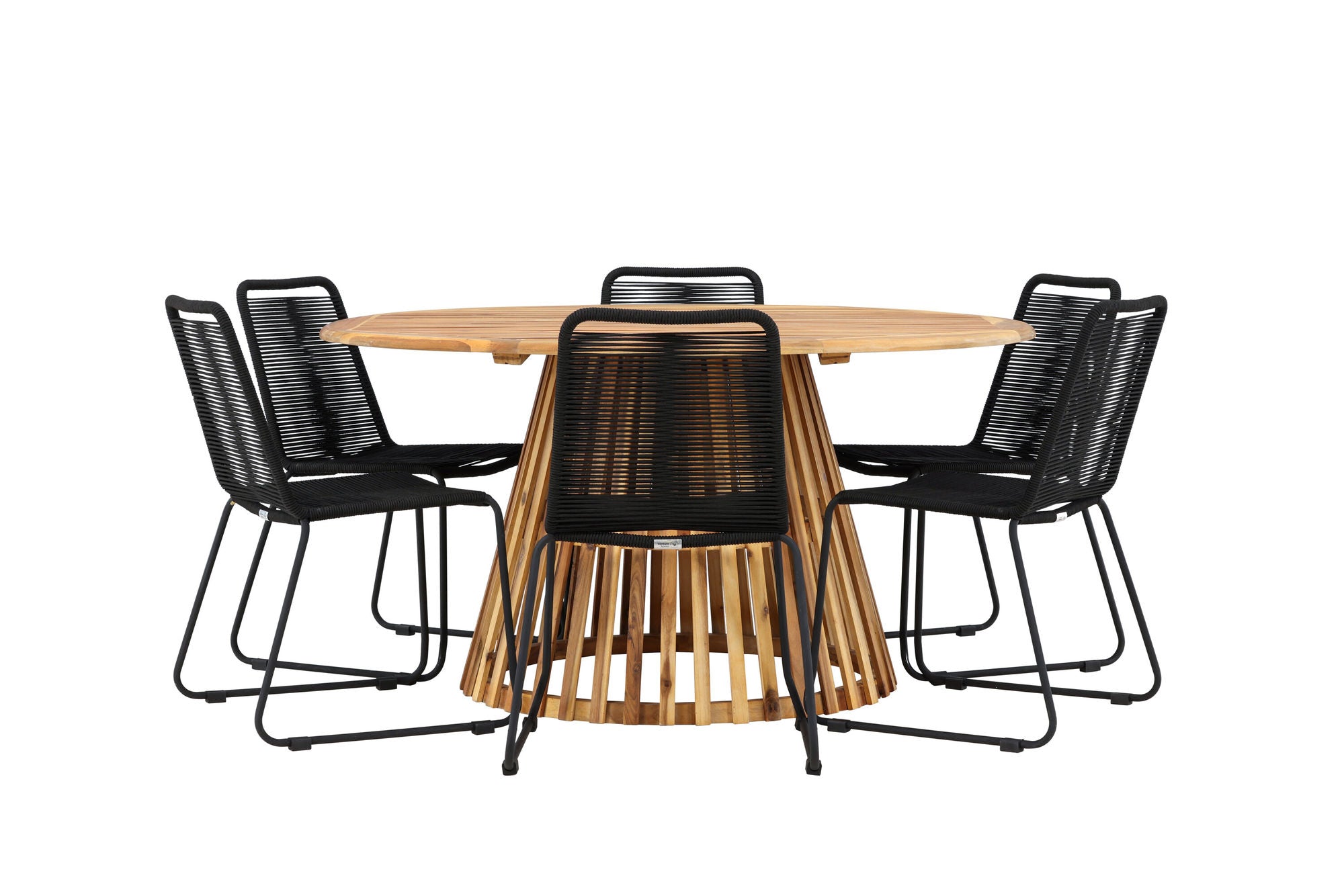 Venture Home Tucumán spisebord - Acacia ø120 +Lindos Stacking stol - Black Alu / Black Rope _6