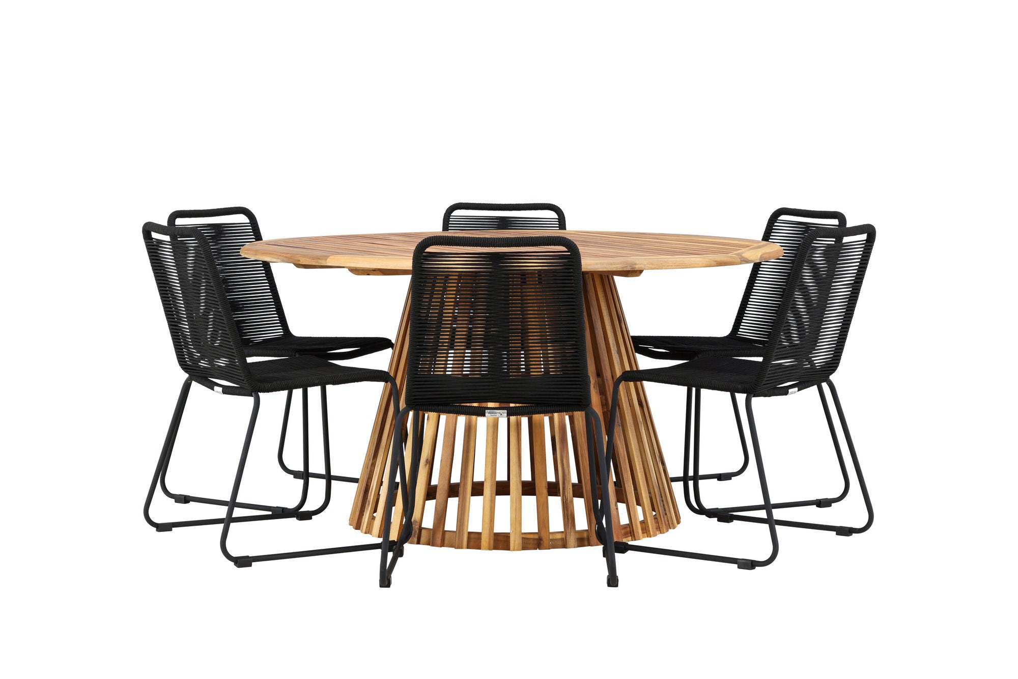 Venture Home Tucumán spisebord - Acacia ø120 +Lindos Stacking stol - Black Alu / Black Rope _6
