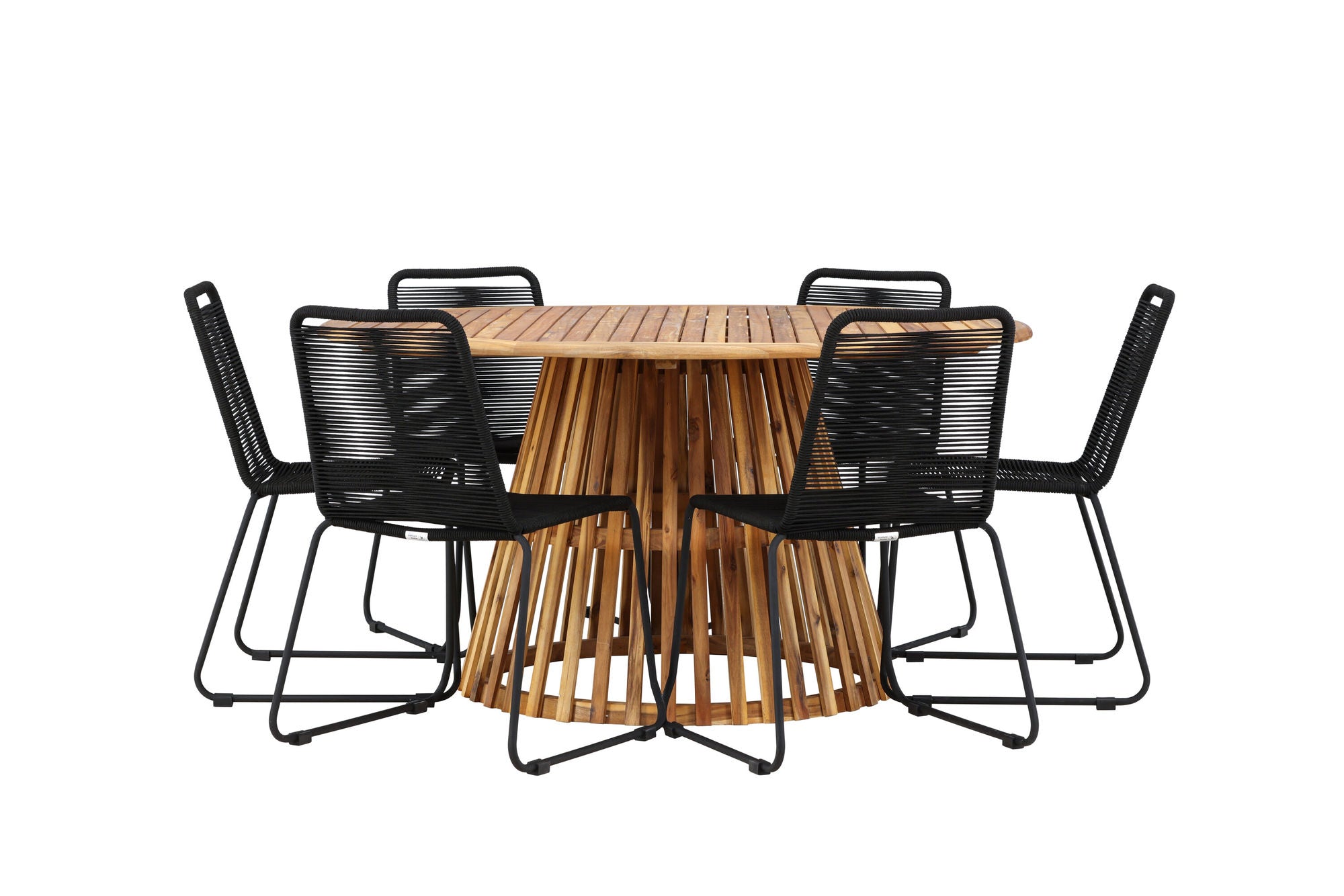 Venture Home Tucumán spisebord - Acacia ø120 +Lindos Stacking stol - Black Alu / Black Rope _6