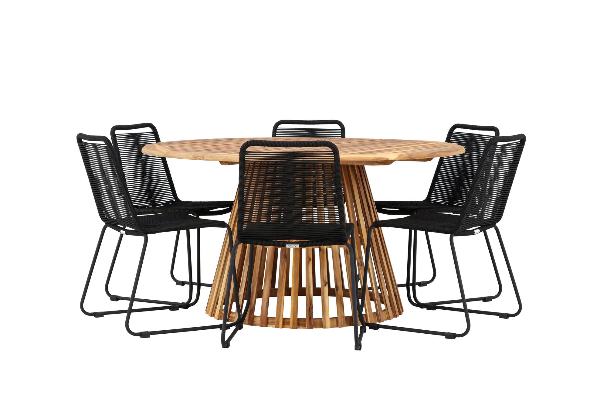Venture Home Tucumán spisebord - Acacia ø120 +Lindos Stacking stol - Black Alu / Black Rope _6
