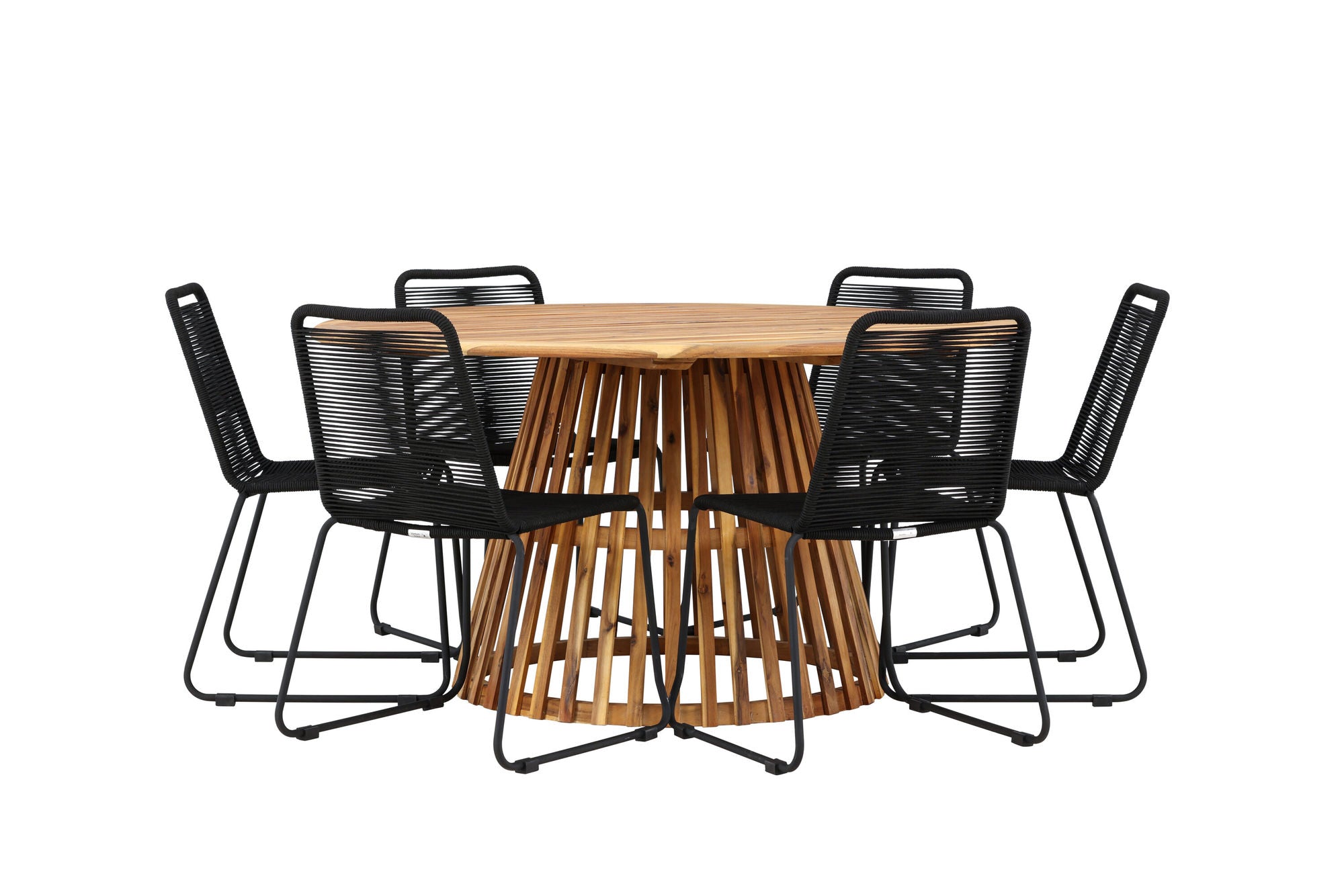 Venture Home Tucumán spisebord - Acacia ø120 +Lindos Stacking stol - Black Alu / Black Rope _6