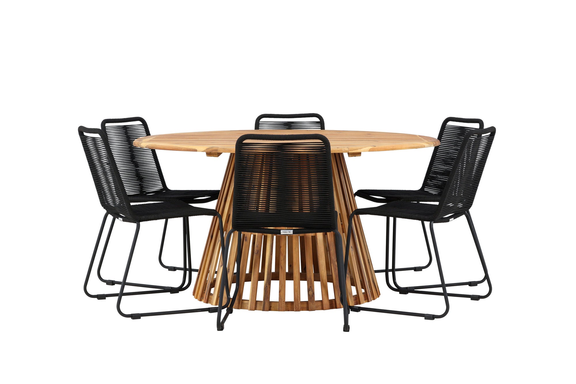 Venture Home Tucumán spisebord - Acacia ø120 +Lindos Stacking stol - Black Alu / Black Rope _6