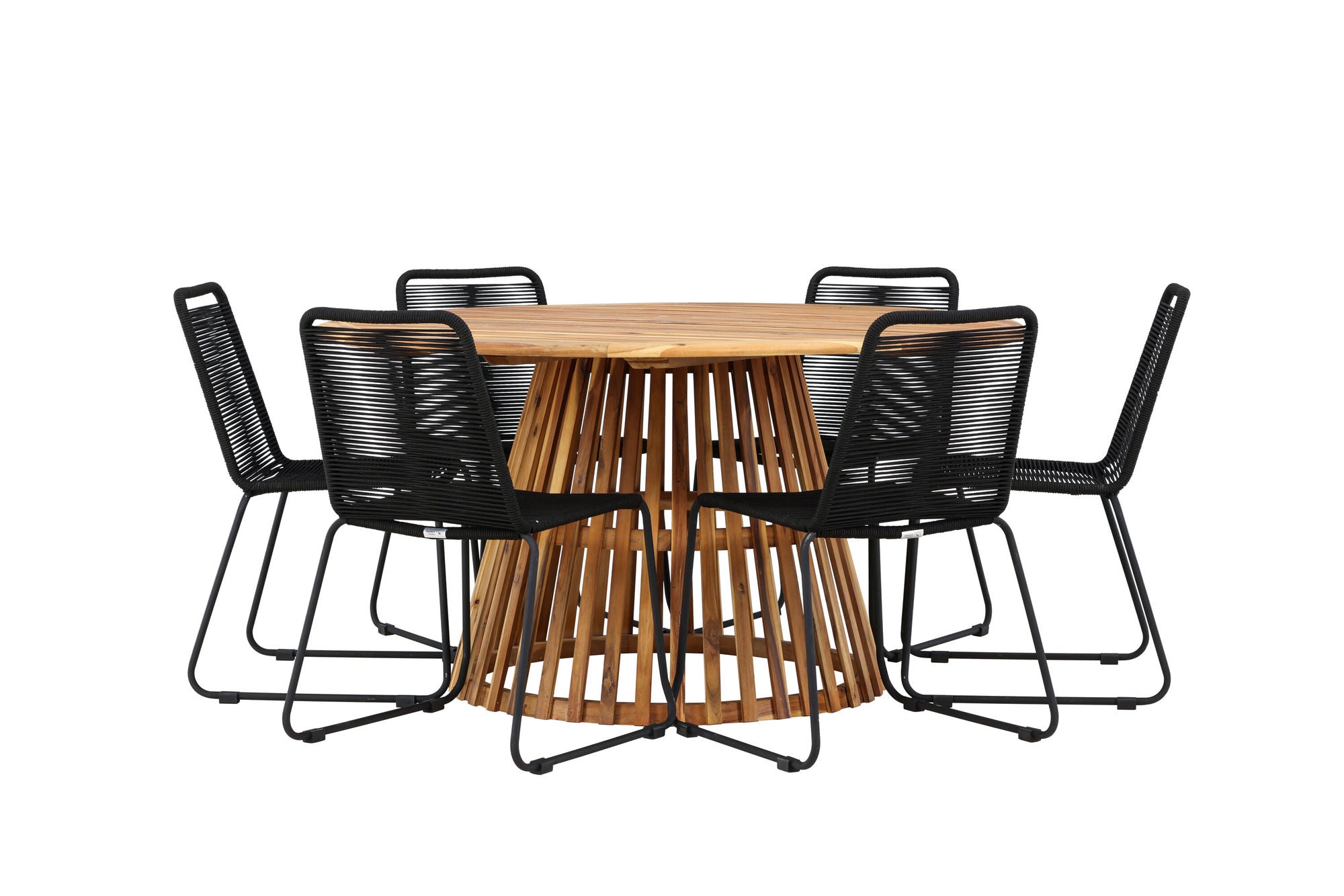 Venture Home Tucumán spisebord - Acacia ø120 +Lindos Stacking stol - Black Alu / Black Rope _6