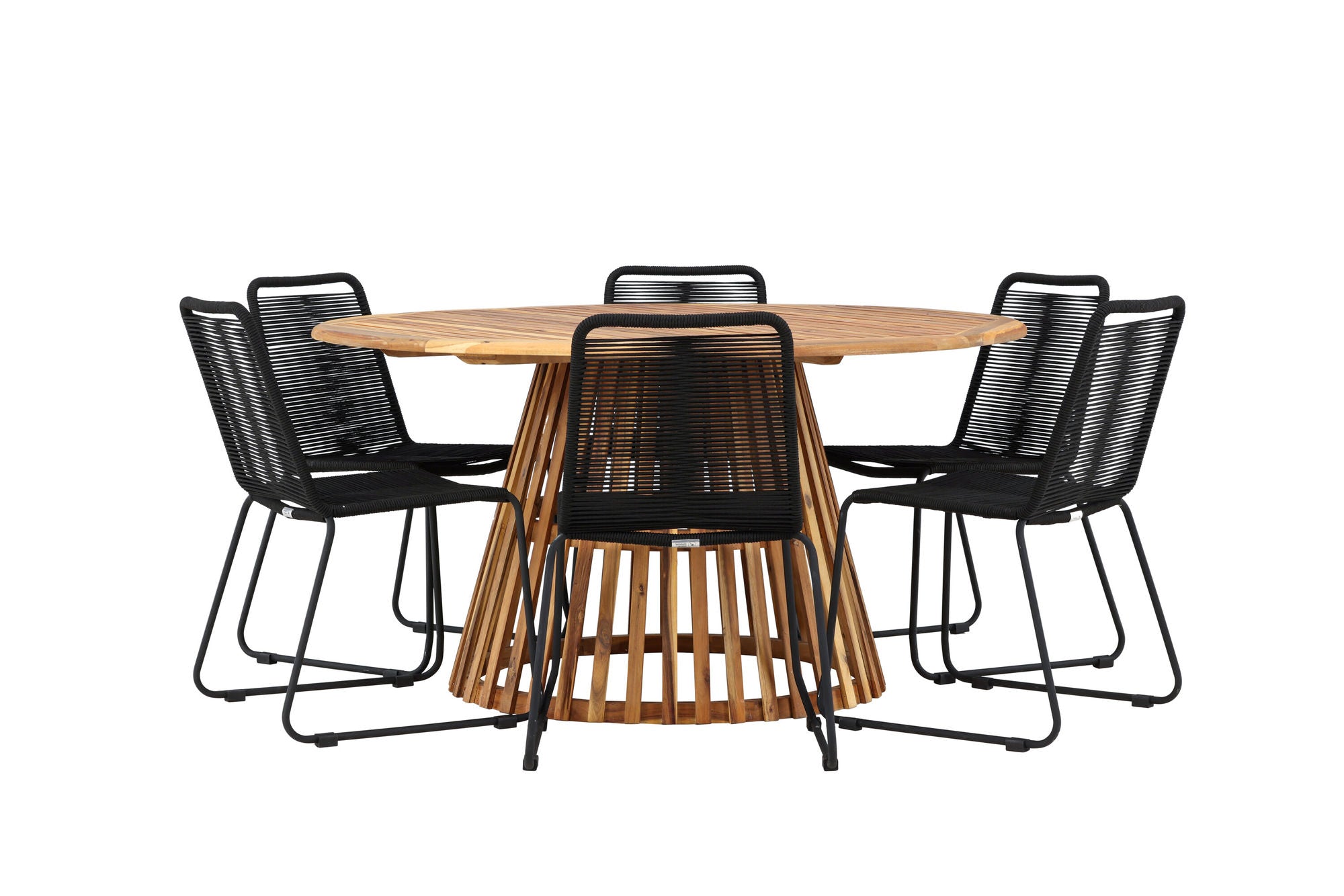 Venture Home Tucumán spisebord - Acacia ø120 +Lindos Stacking stol - Black Alu / Black Rope _6