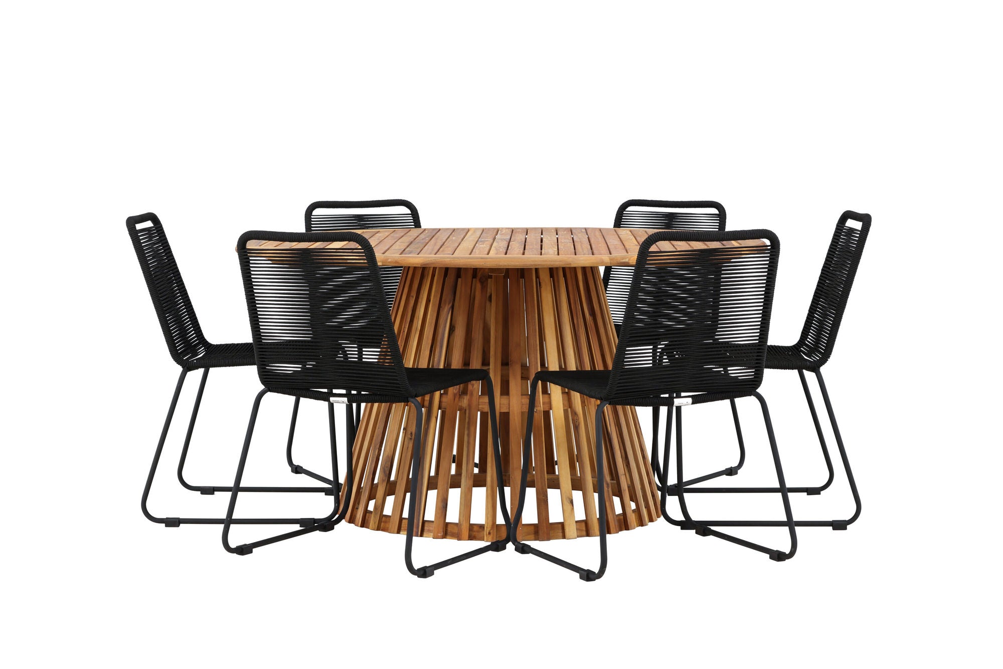 Venture Home Tucumán spisebord - Acacia ø120 +Lindos Stacking stol - Black Alu / Black Rope _6