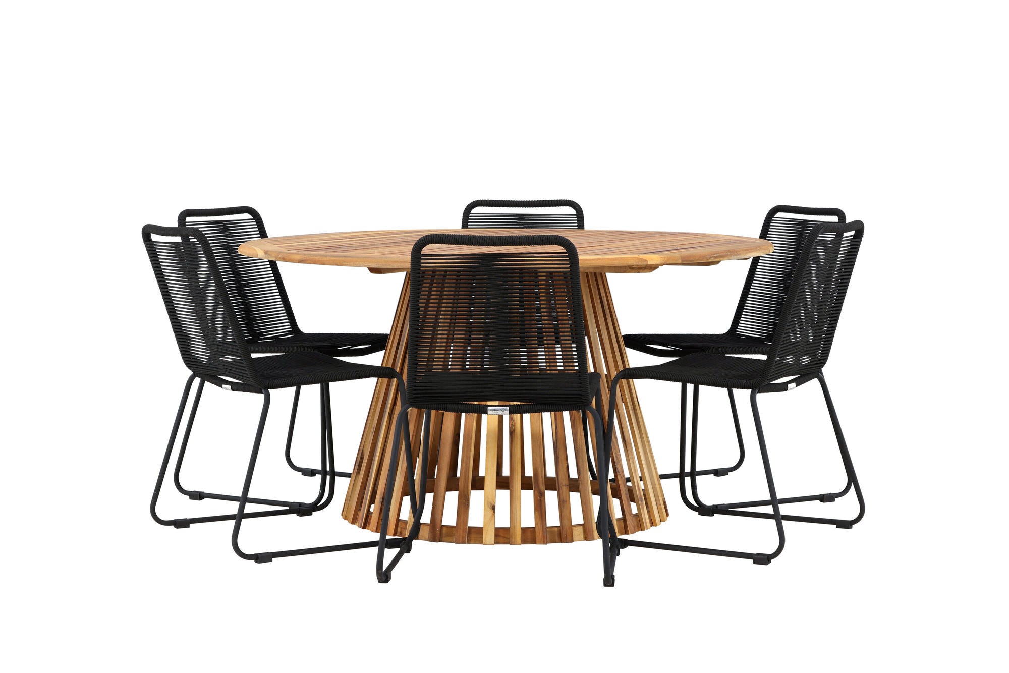 Venture Home Tucumán spisebord - Acacia ø120 +Lindos Stacking stol - Black Alu / Black Rope _6