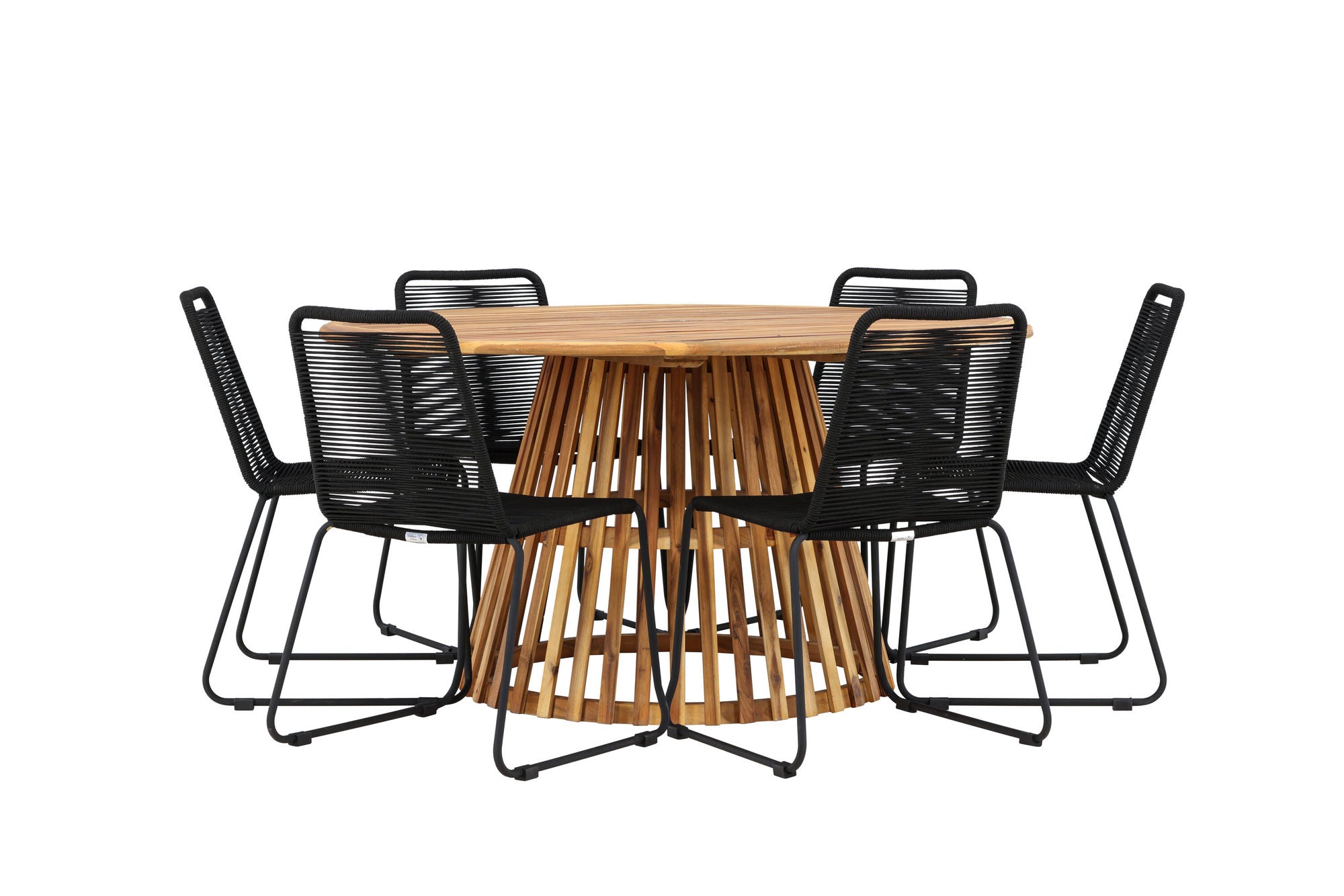 Venture Home Tucumán spisebord - Acacia ø120 +Lindos Stacking stol - Black Alu / Black Rope _6