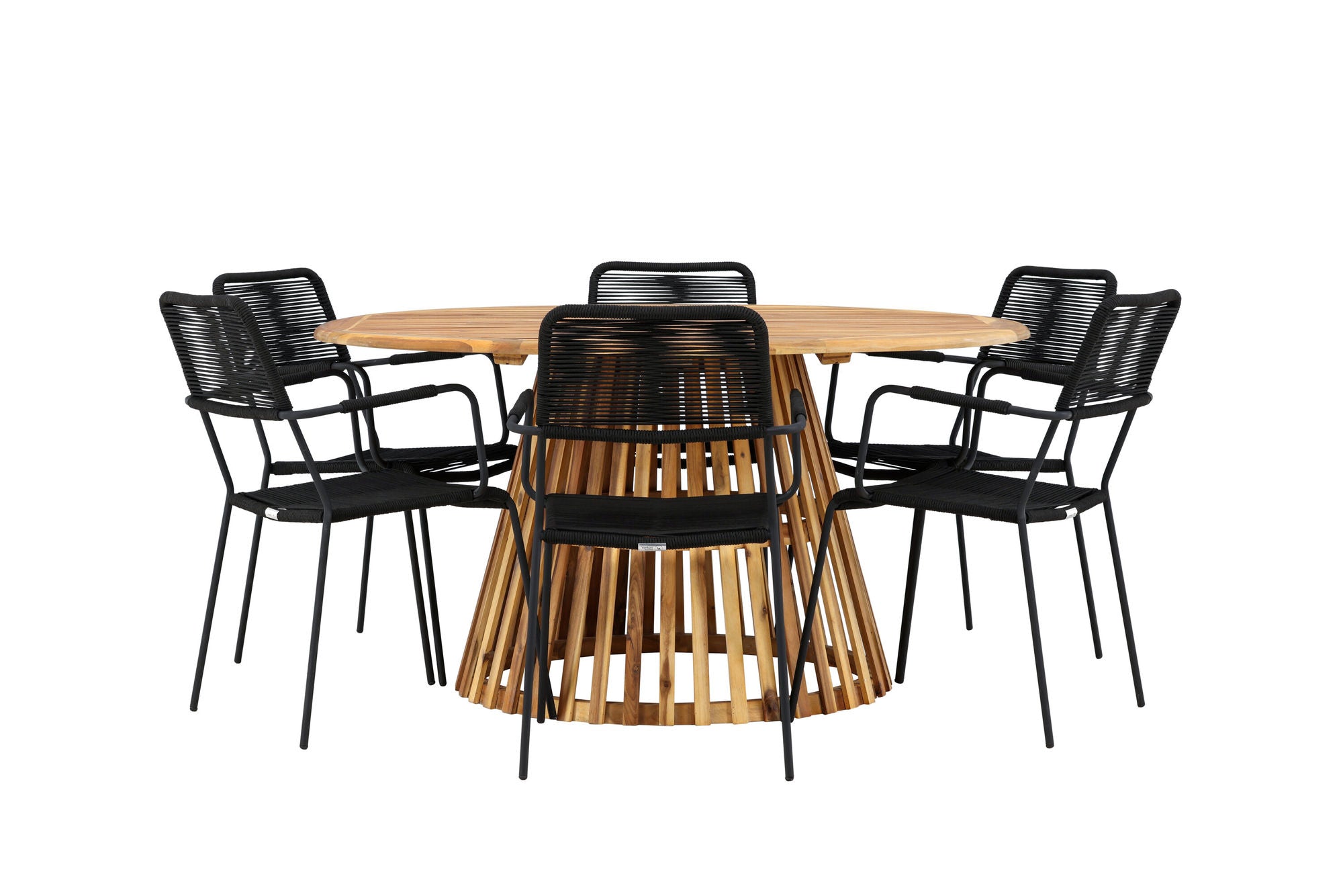 Venture Home Tucumán spisebord - Acacia ø120 +Lindos Armchair - Black Alu / Black Rope _6