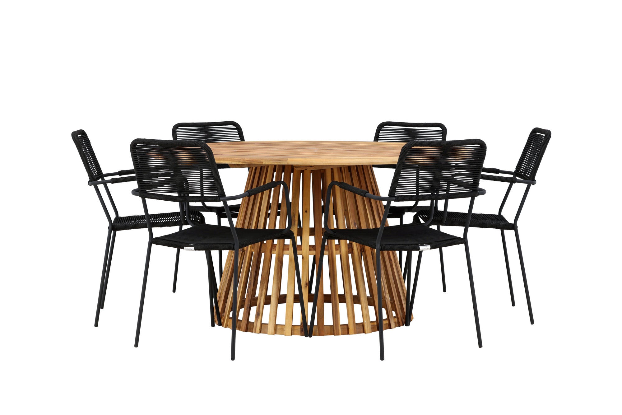 Venture Home Tucumán spisebord - Acacia ø120 +Lindos Armchair - Black Alu / Black Rope _6