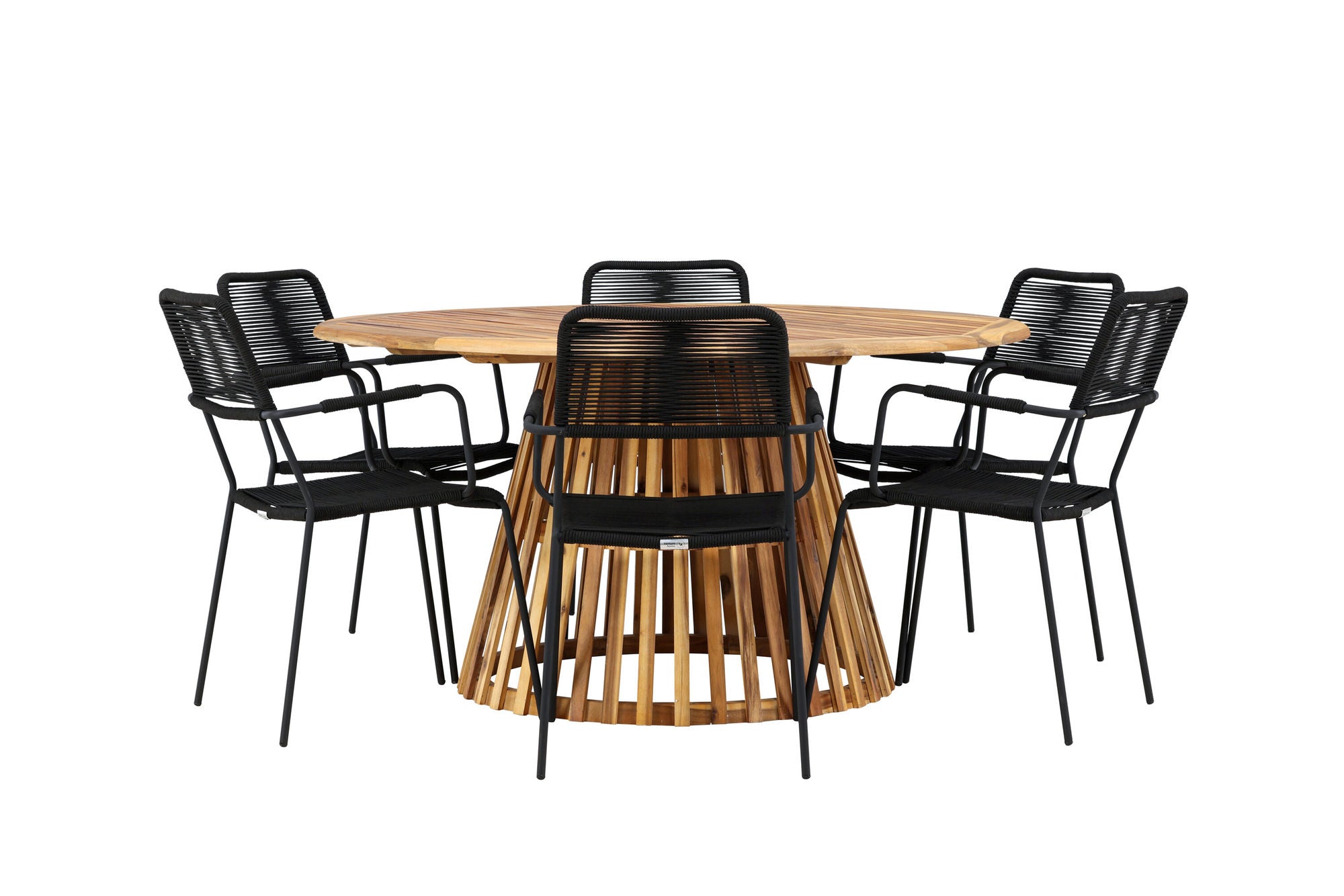 Venture Home Tucumán spisebord - Acacia ø120 +Lindos Armchair - Black Alu / Black Rope _6