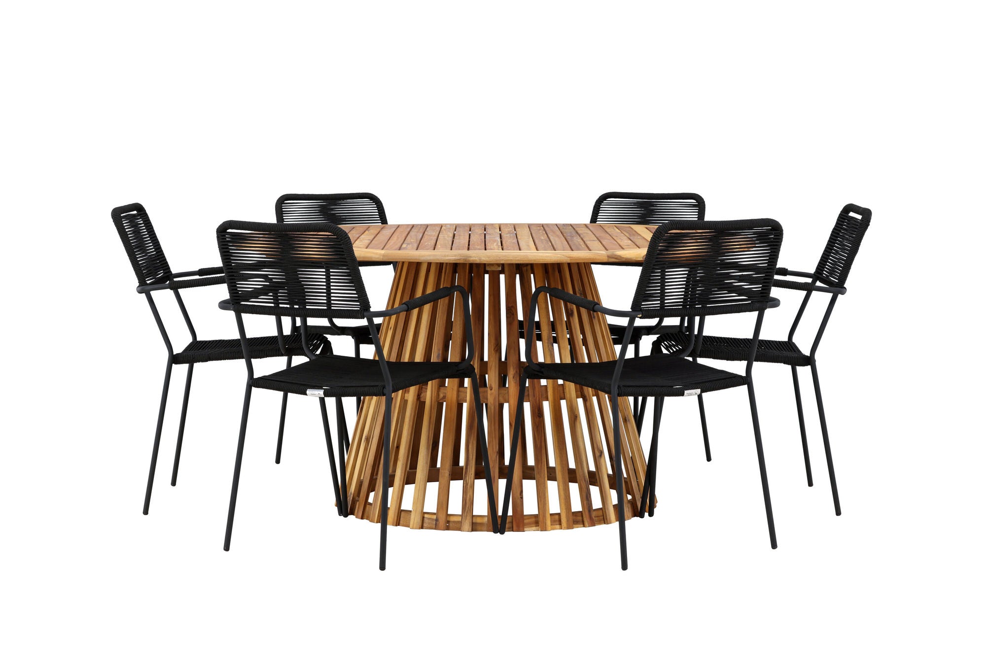 Venture Home Tucumán spisebord - Acacia ø120 +Lindos Armchair - Black Alu / Black Rope _6