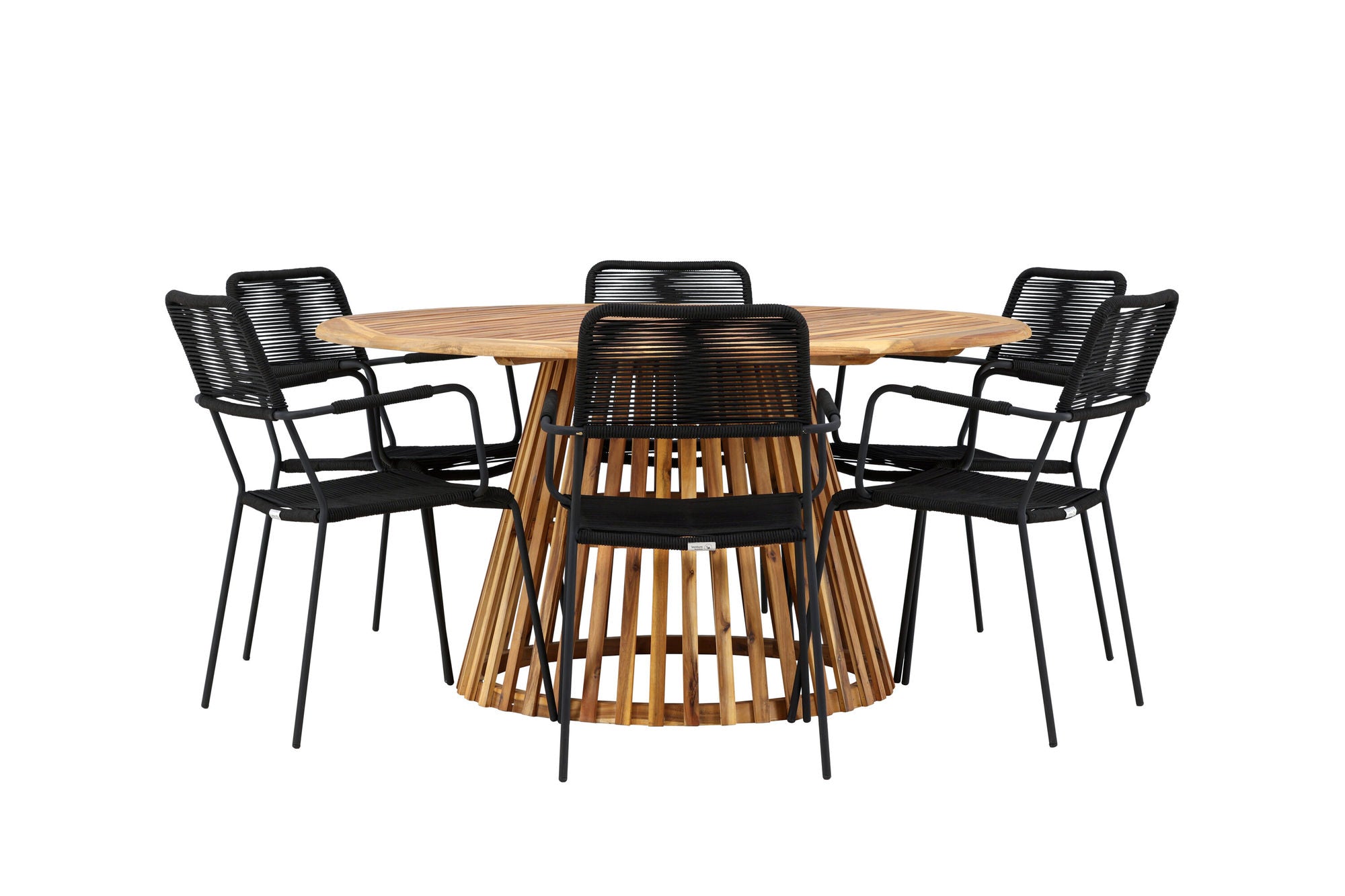 Venture Home Tucumán spisebord - Acacia ø120 +Lindos Armchair - Black Alu / Black Rope _6