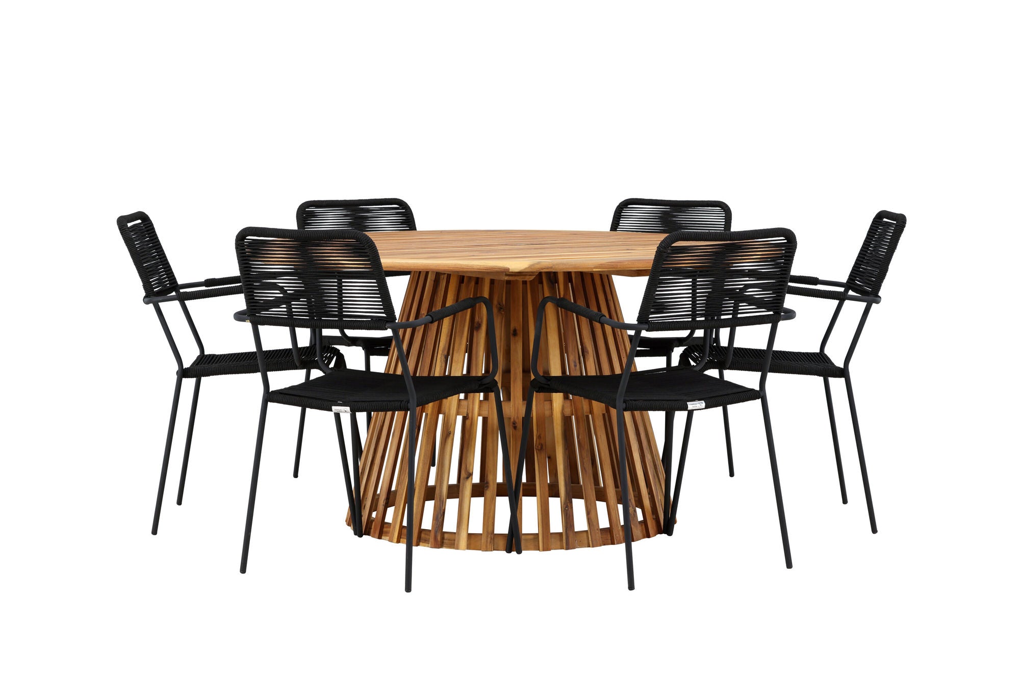 Venture Home Tucumán spisebord - Acacia ø120 +Lindos Armchair - Black Alu / Black Rope _6