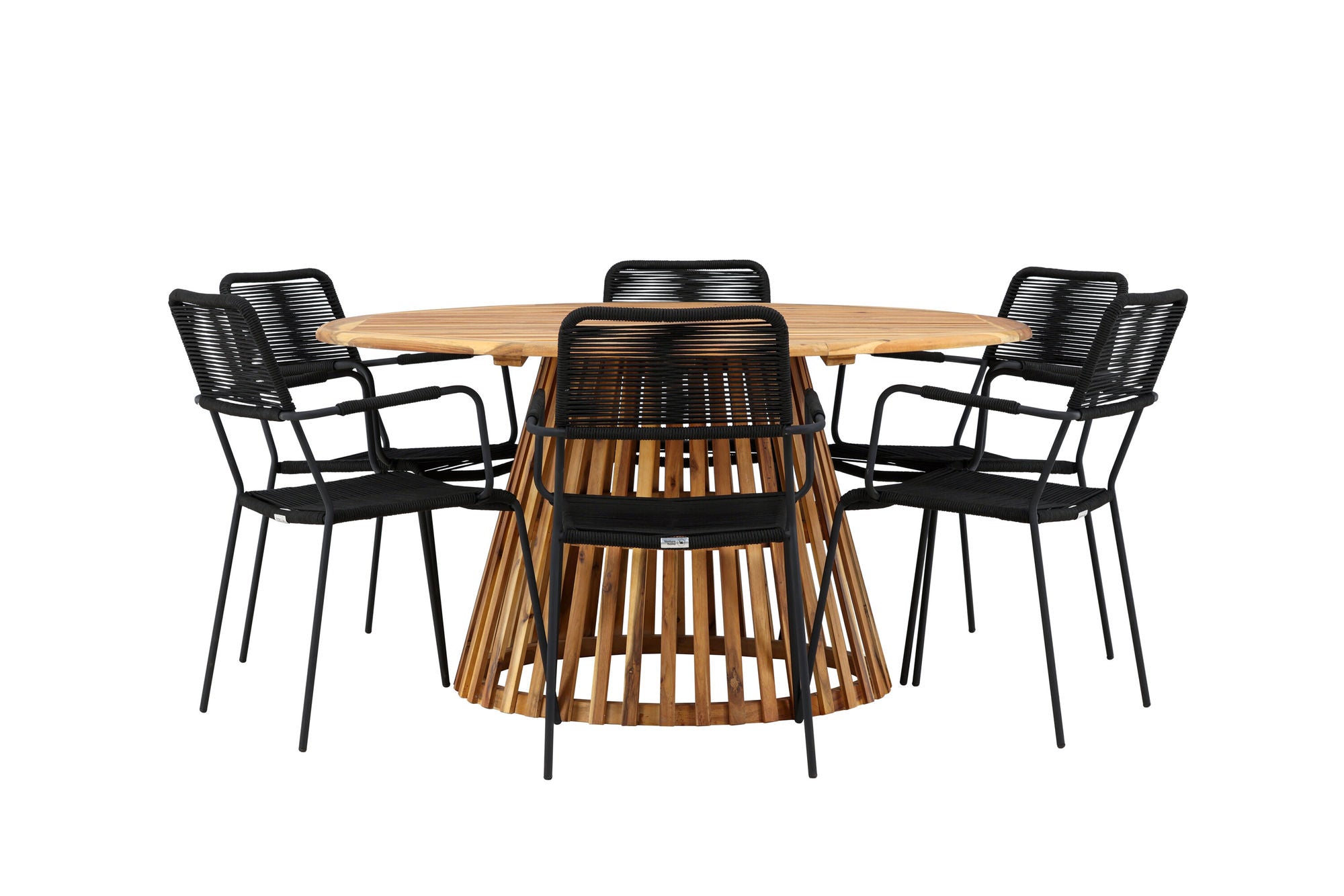 Venture Home Tucumán spisebord - Acacia ø120 +Lindos Armchair - Black Alu / Black Rope _6