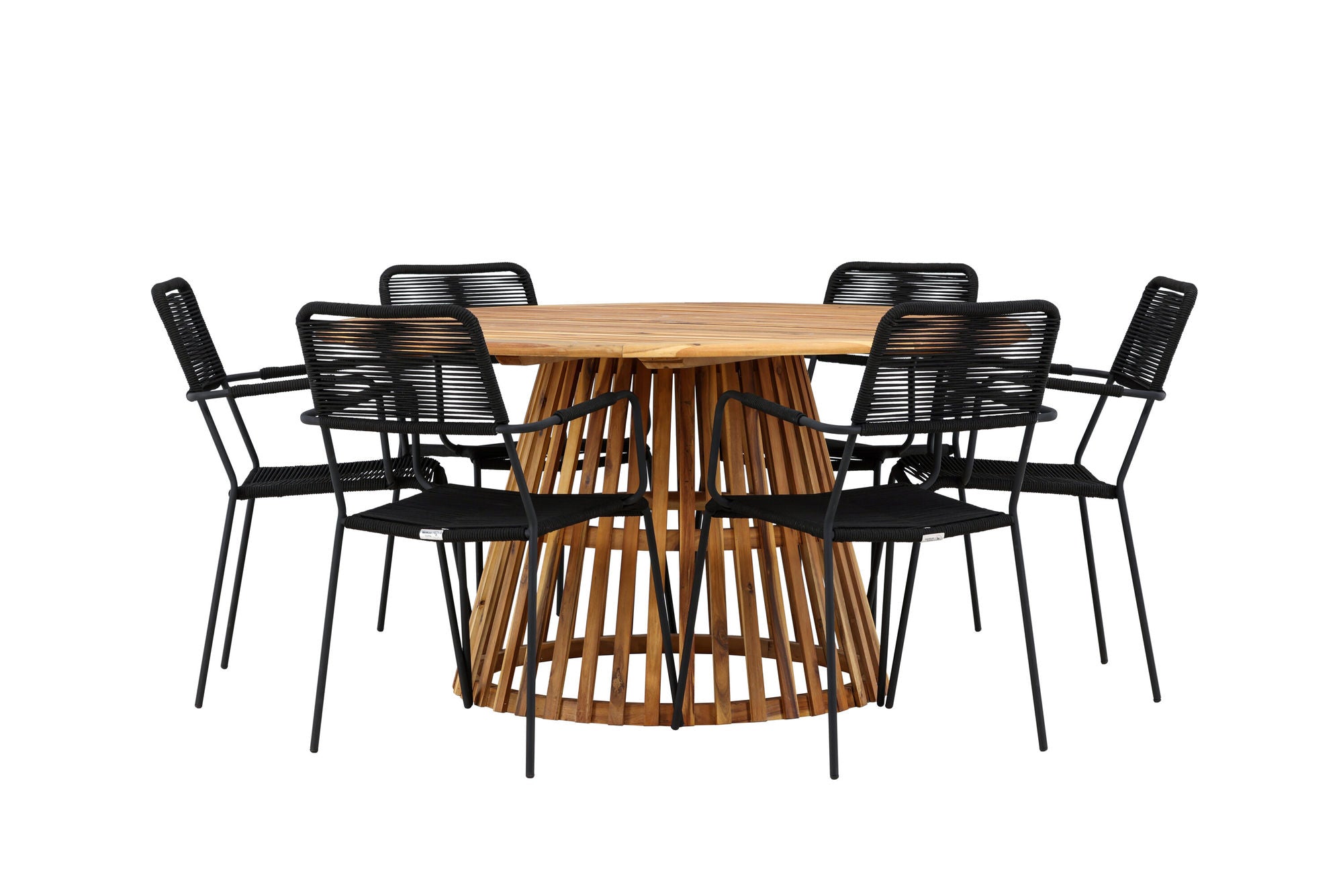 Venture Home Tucumán spisebord - Acacia ø120 +Lindos Armchair - Black Alu / Black Rope _6
