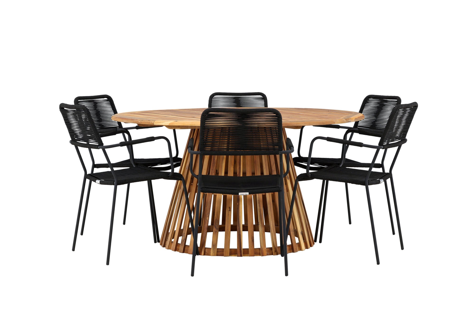 Venture Home Tucumán spisebord - Acacia ø120 +Lindos Armchair - Black Alu / Black Rope _6