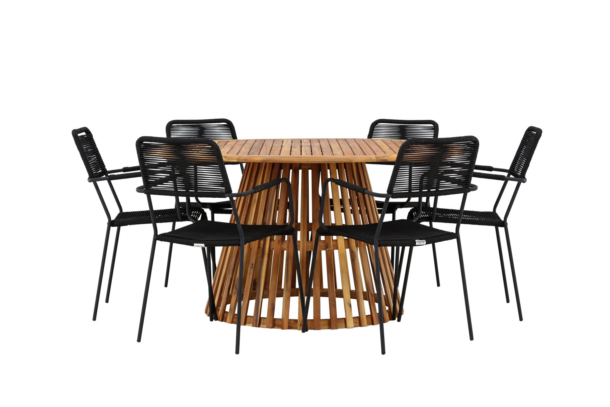Venture Home Tucumán spisebord - Acacia ø120 +Lindos Armchair - Black Alu / Black Rope _6