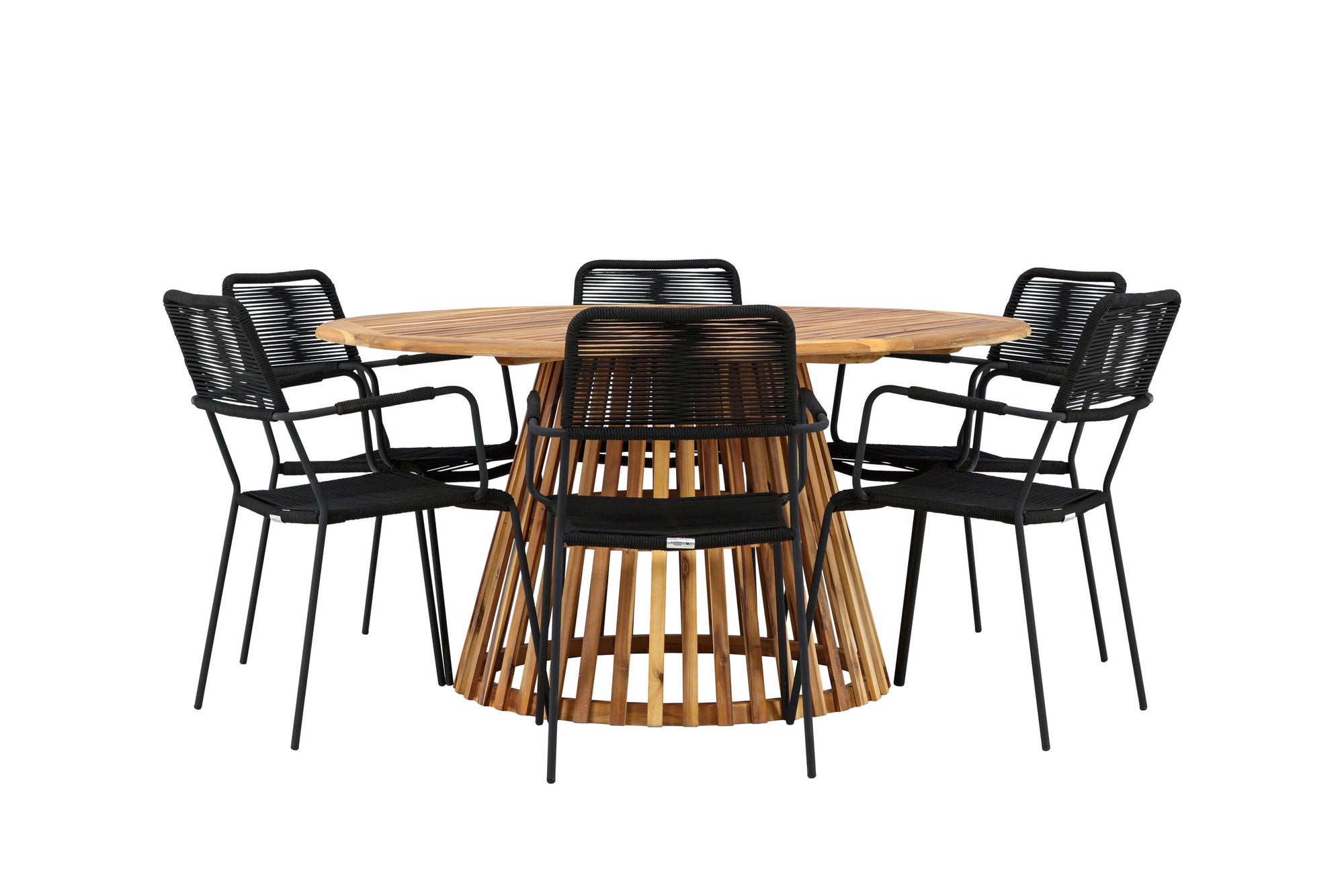 Venture Home Tucumán spisebord - Acacia ø120 +Lindos Armchair - Black Alu / Black Rope _6