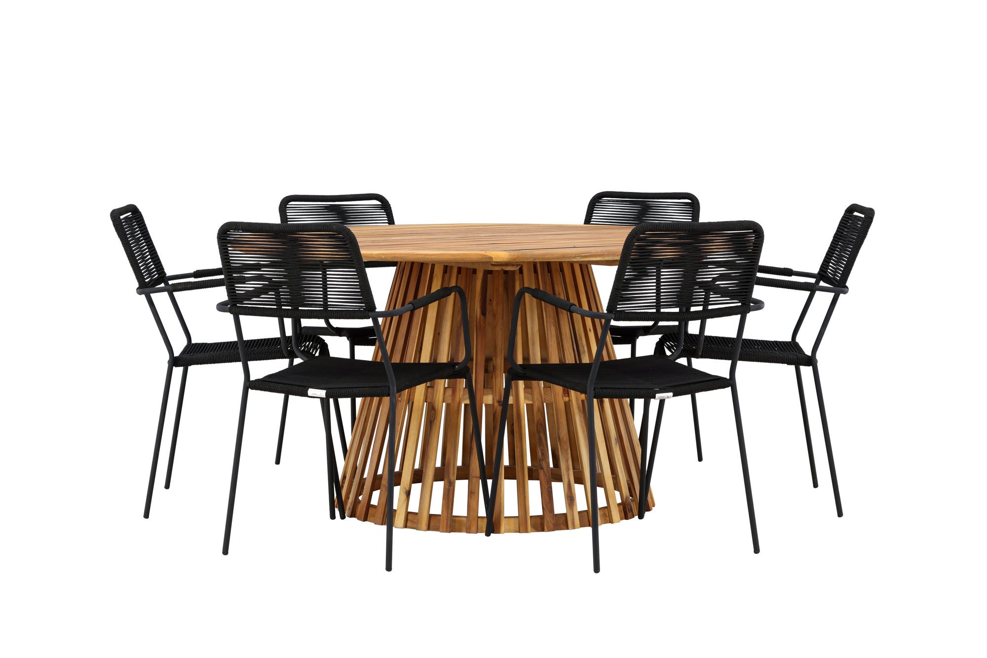 Venture Home Tucumán spisebord - Acacia ø120 +Lindos Armchair - Black Alu / Black Rope _6