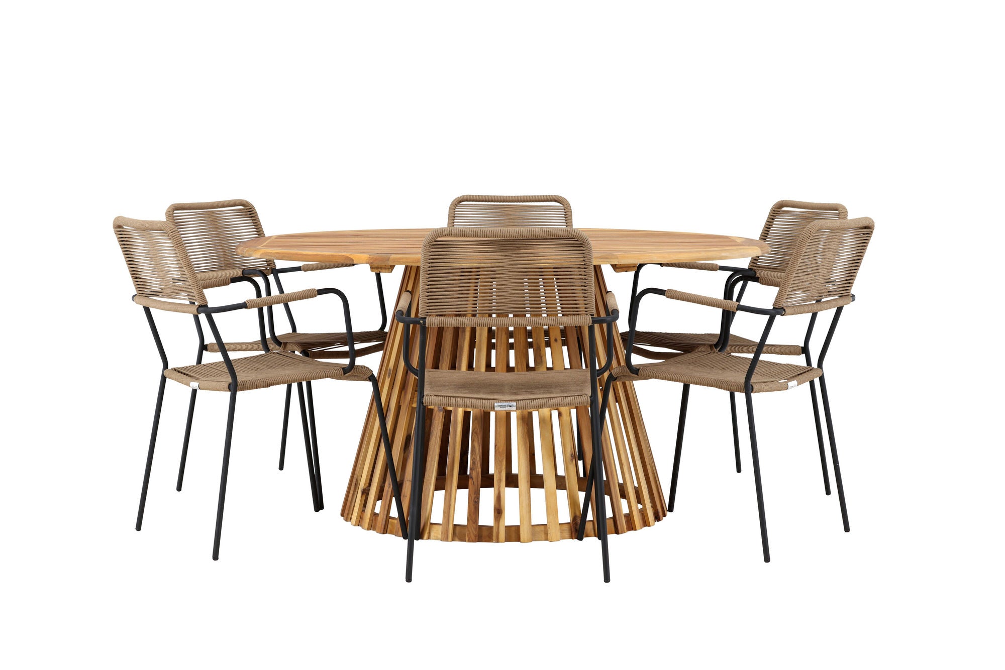 Venture Home Tucumán spisebord - Acacia ø120 +Lindos - Armchair - Black Alu / Latte Rope _6