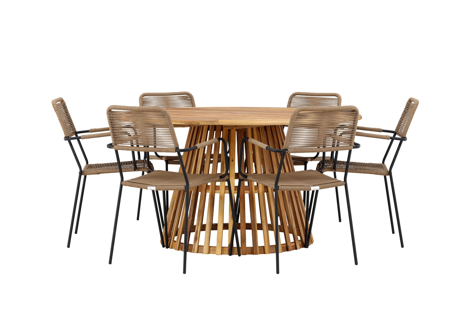 Venture Home Tucumán spisebord - Acacia ø120 +Lindos - Armchair - Black Alu / Latte Rope _6