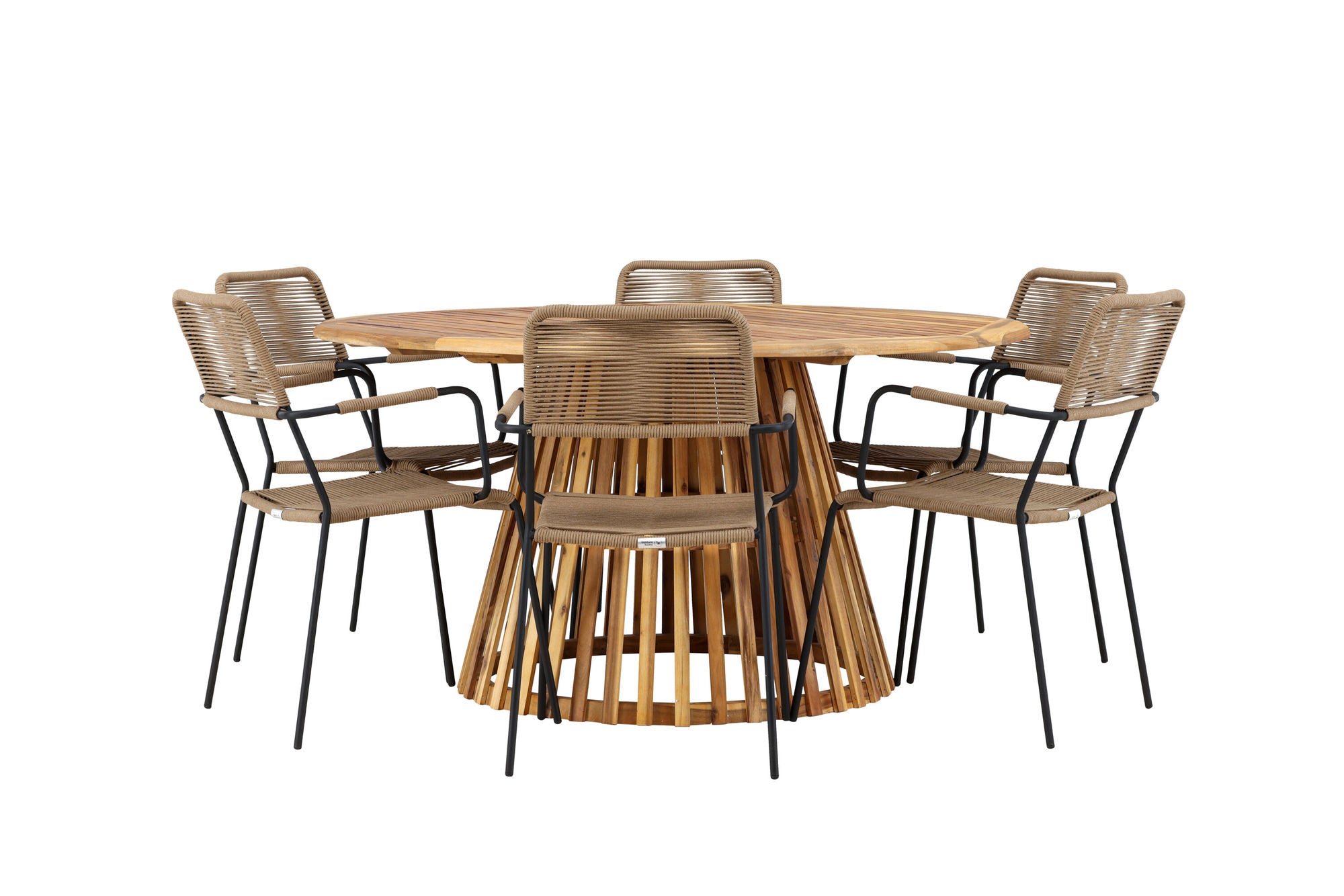 Venture Home Tucumán spisebord - Acacia ø120 +Lindos - Armchair - Black Alu / Latte Rope _6