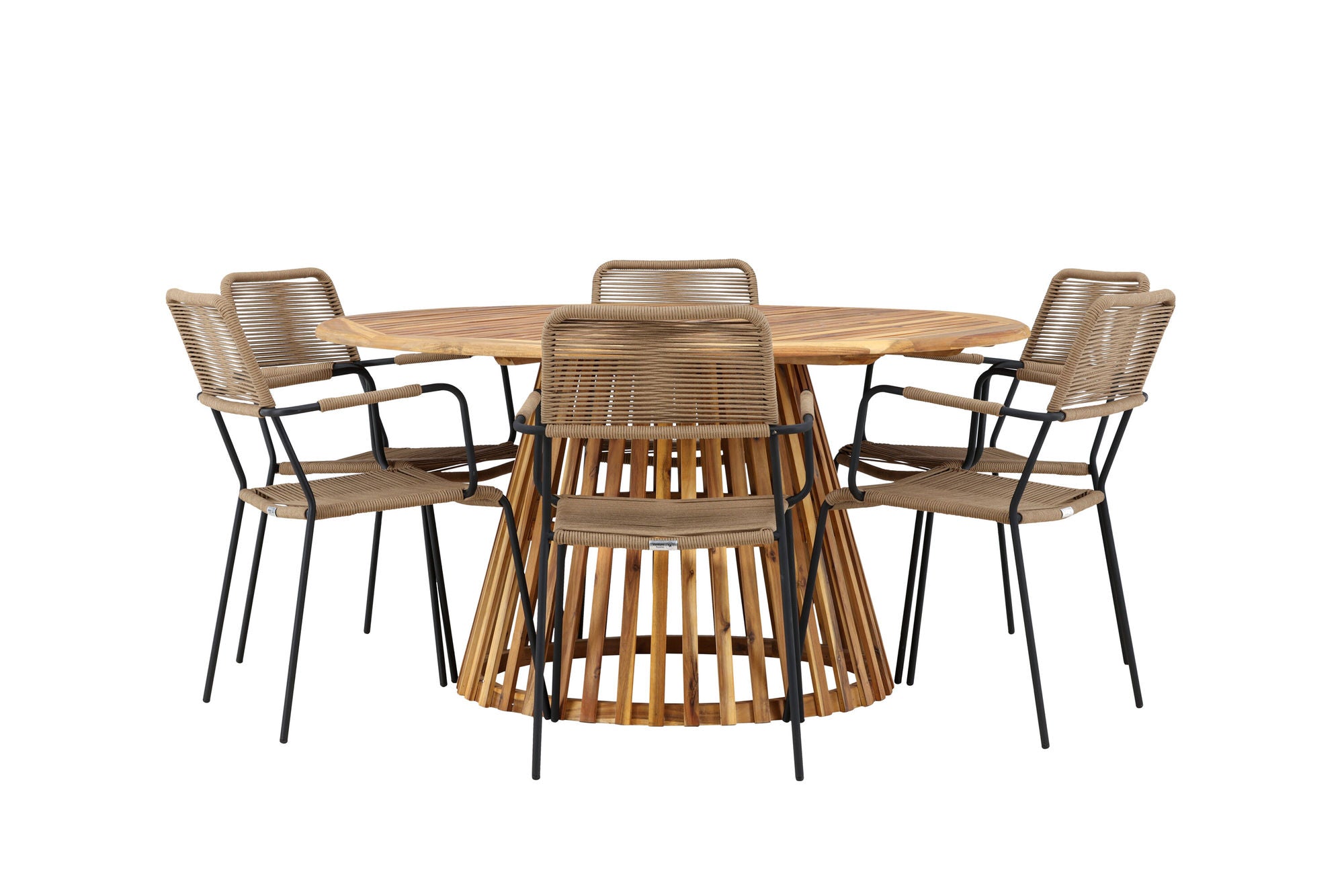 Venture Home Tucumán spisebord - Acacia ø120 +Lindos - Armchair - Black Alu / Latte Rope _6