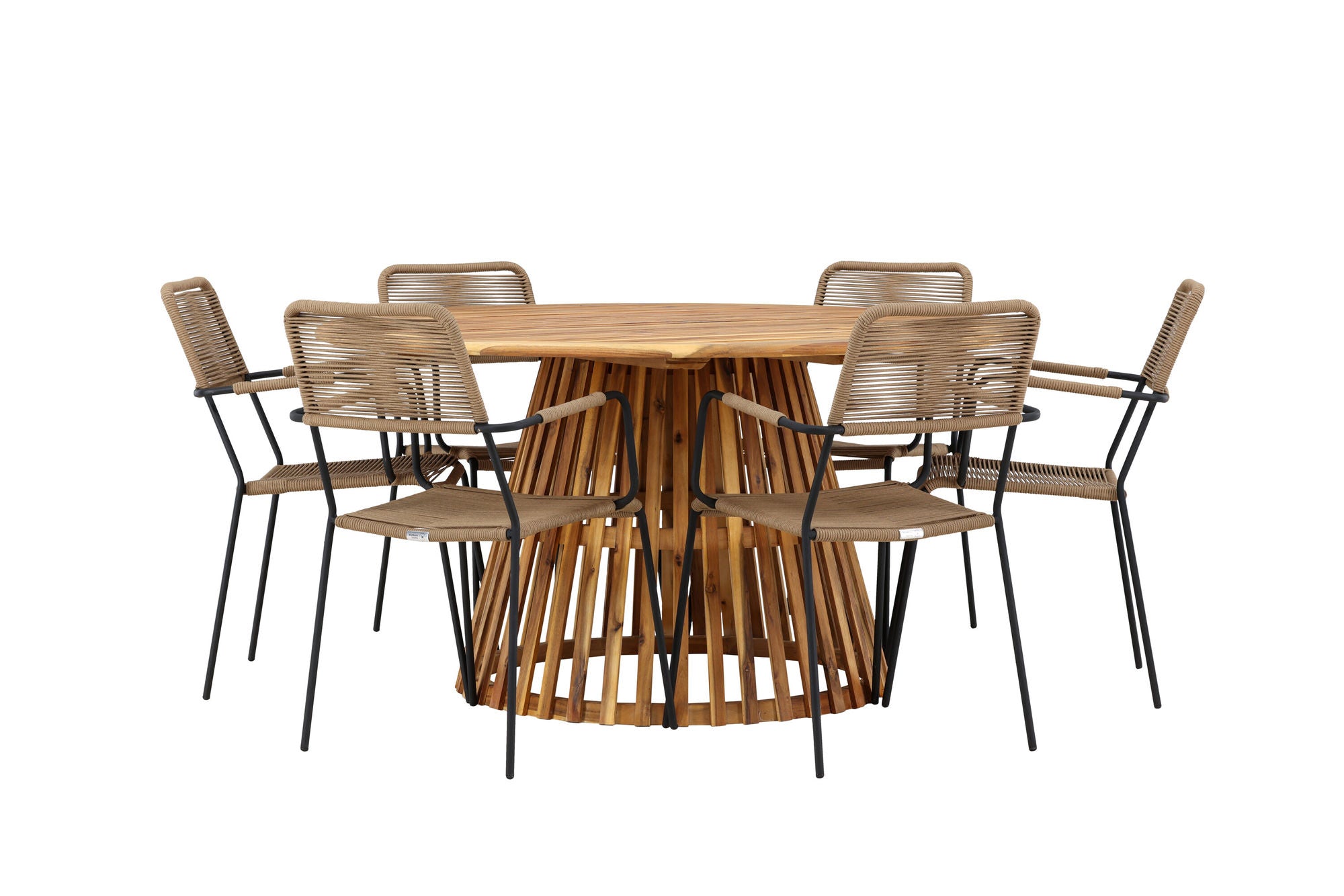 Venture Home Tucumán spisebord - Acacia ø120 +Lindos - Armchair - Black Alu / Latte Rope _6