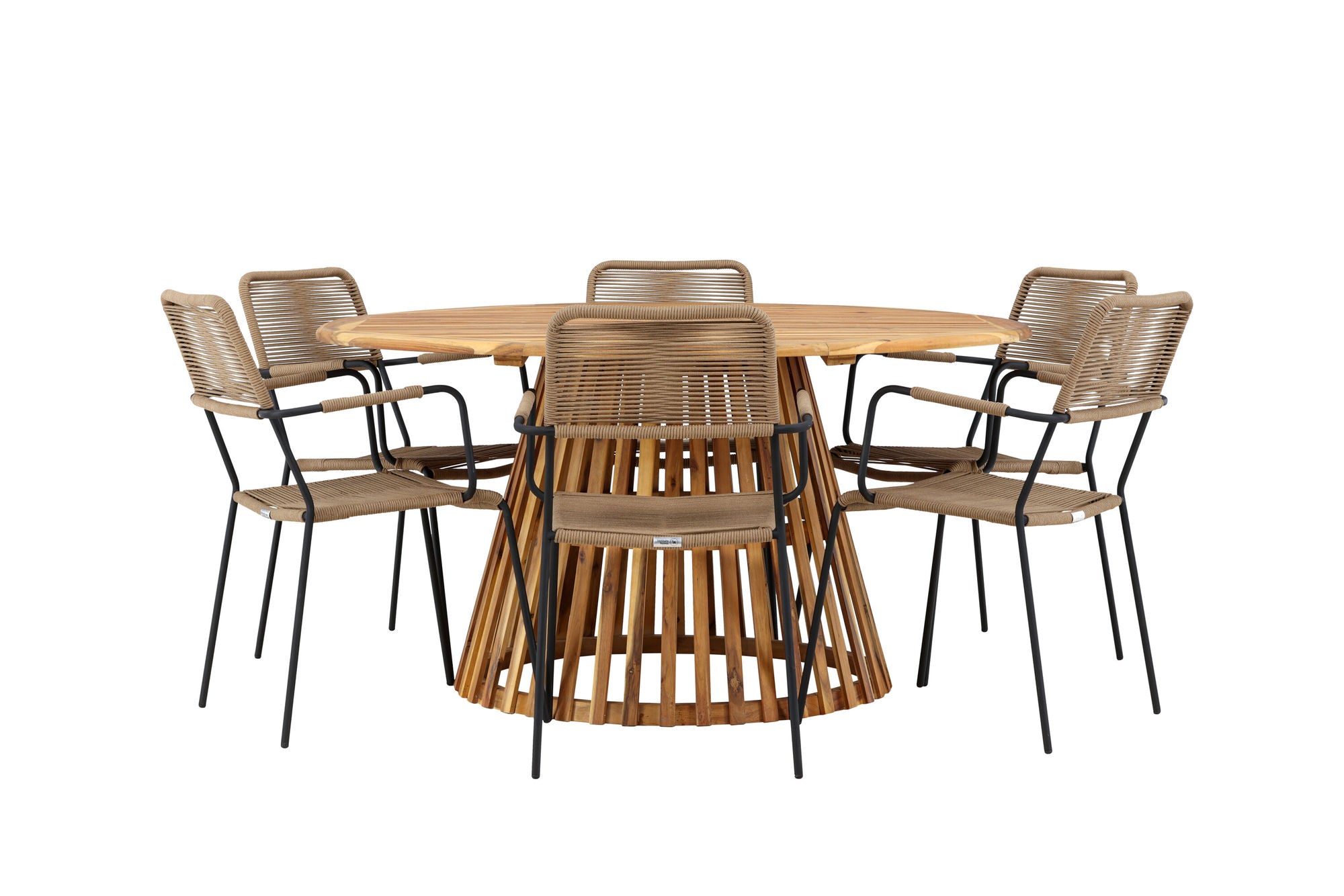 Venture Home Tucumán spisebord - Acacia ø120 +Lindos - Armchair - Black Alu / Latte Rope _6