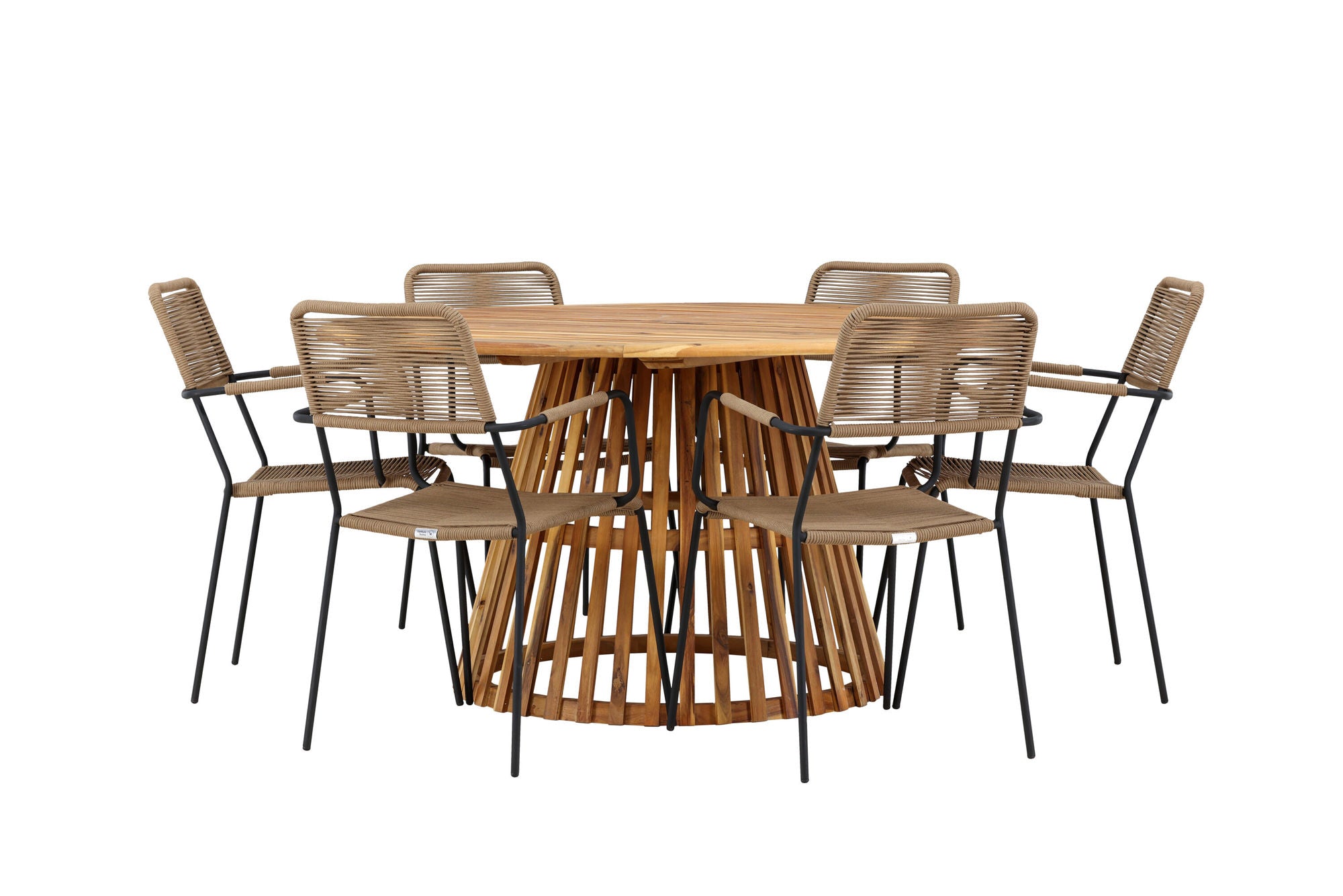 Venture Home Tucumán spisebord - Acacia ø120 +Lindos - Armchair - Black Alu / Latte Rope _6