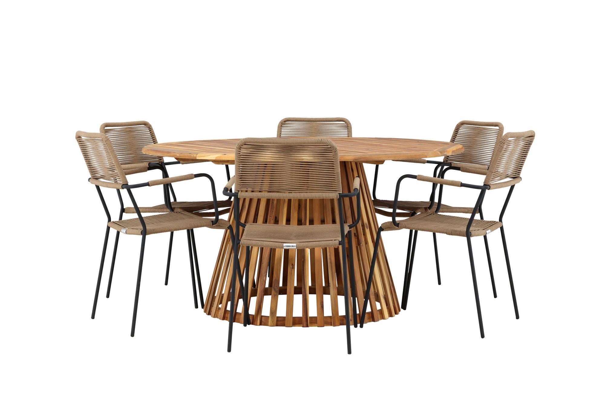 Venture Home Tucumán spisebord - Acacia ø120 +Lindos - Armchair - Black Alu / Latte Rope _6