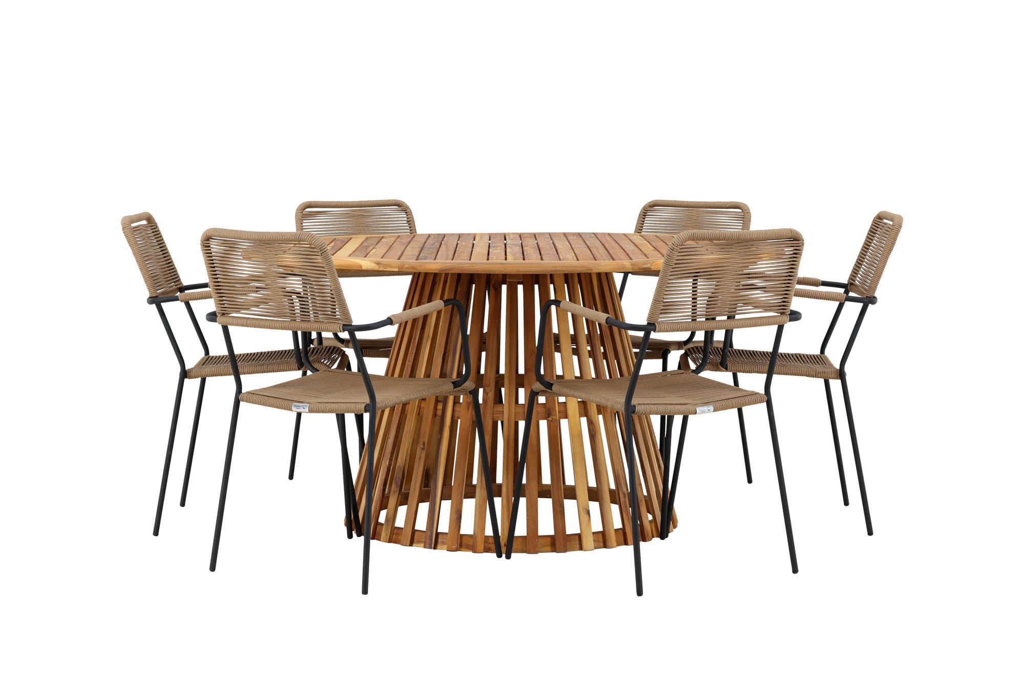 Venture Home Tucumán spisebord - Acacia ø120 +Lindos - Armchair - Black Alu / Latte Rope _6