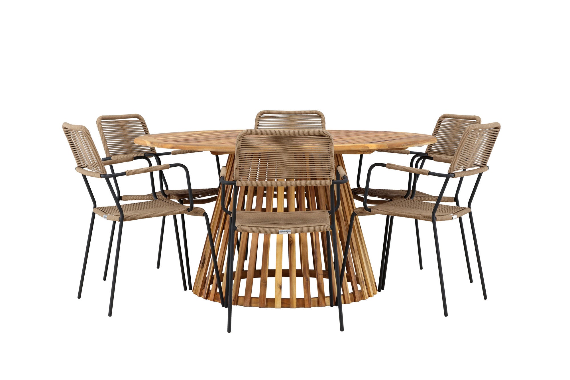Venture Home Tucumán spisebord - Acacia ø120 +Lindos - Armchair - Black Alu / Latte Rope _6
