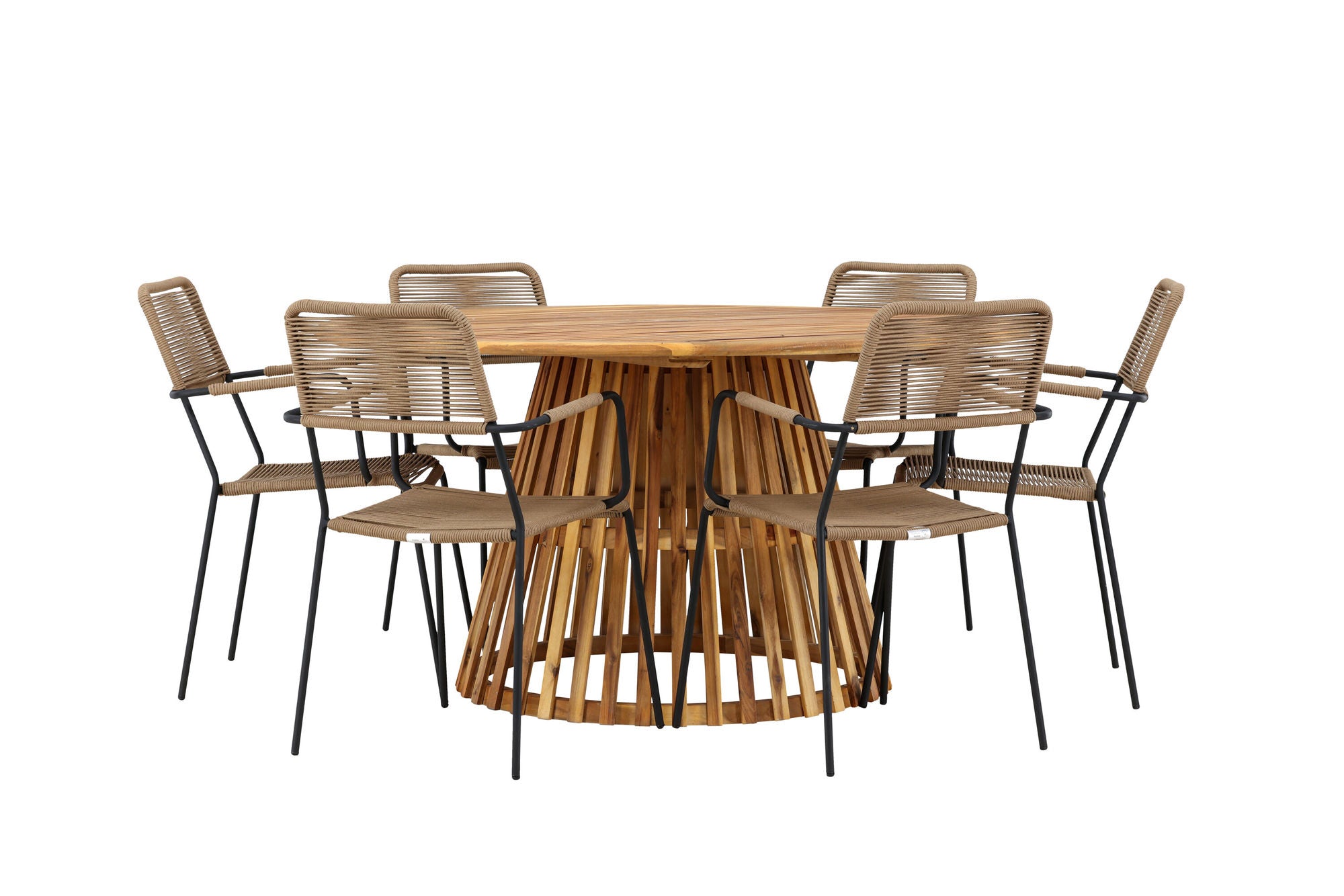 Venture Home Tucumán spisebord - Acacia ø120 +Lindos - Armchair - Black Alu / Latte Rope _6
